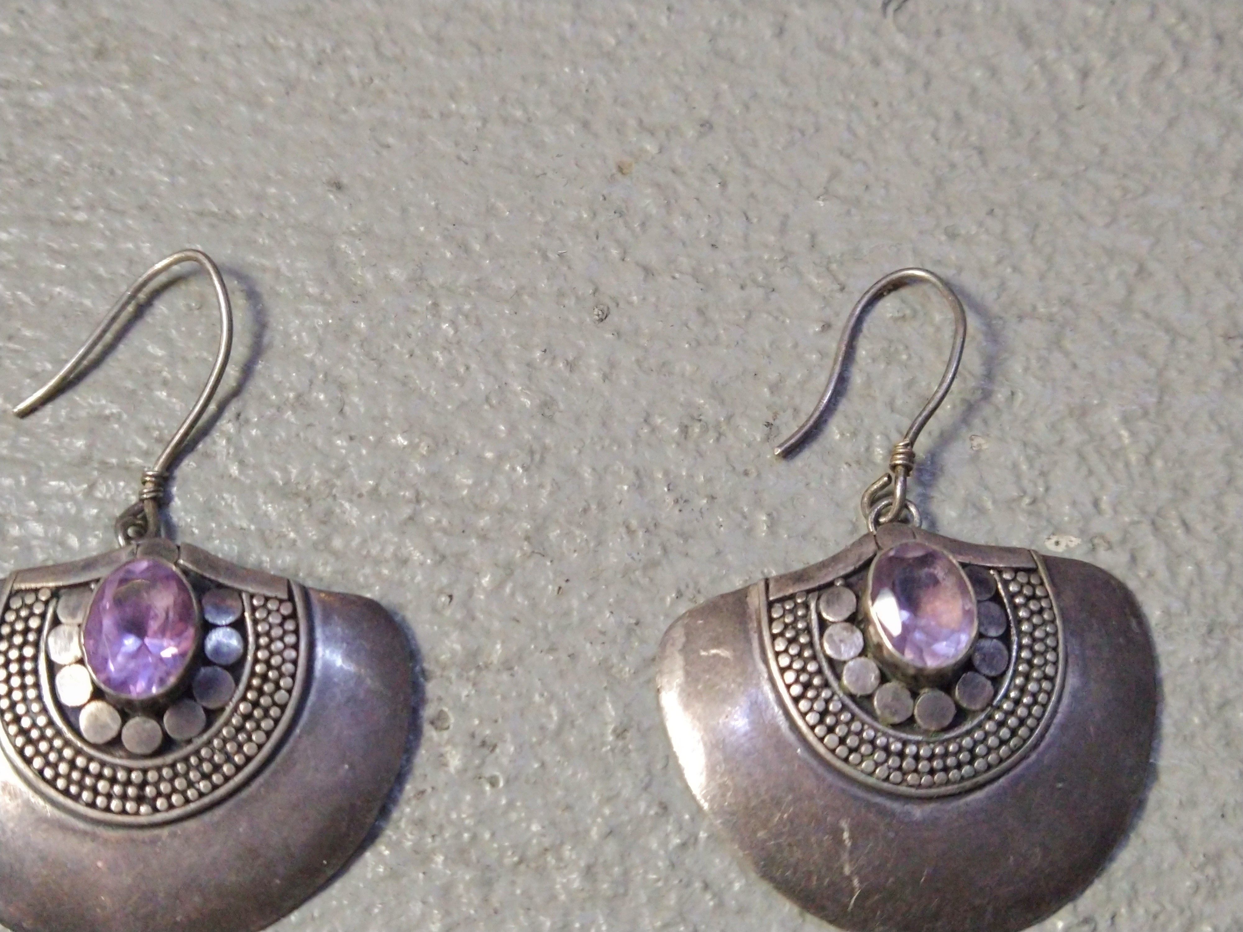 Jewelry × Vintage Vintage Sterling Silver Earrings Purple Amethyst Fan Modern Size ONE SIZE - 6 Thumbnail