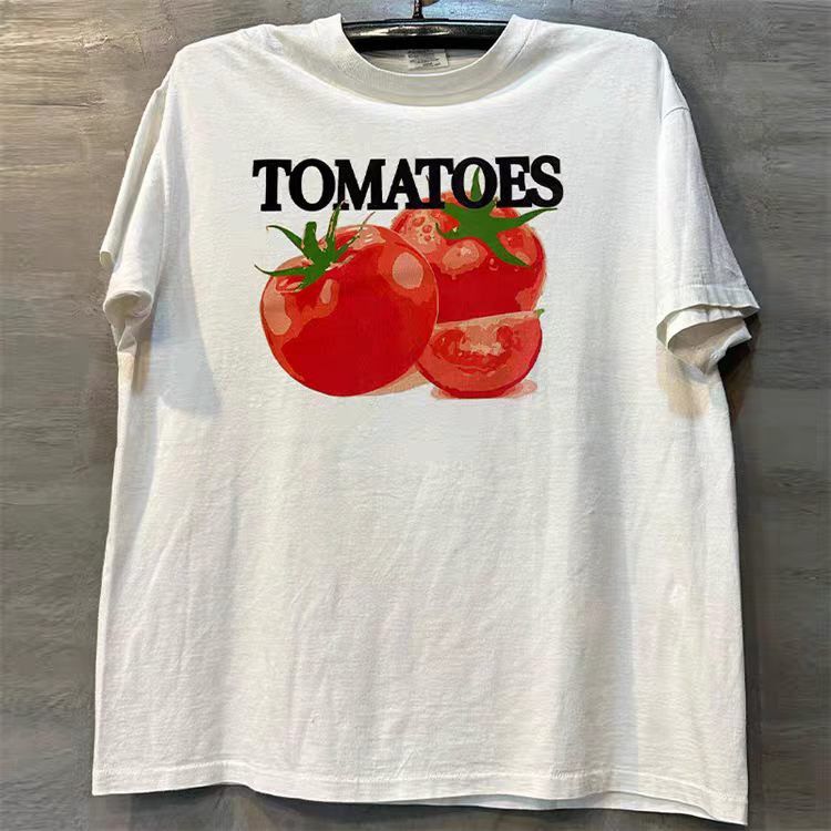 Vintage White Washed Vintage Cotton T-Shirt with Tomato Print Size US M / EU 48-50 / 2 - 1 Thumbnail