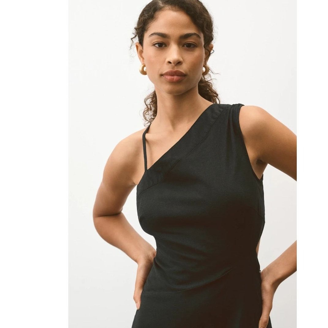 Anthropologie NWT Sleeveless Asymmetrical Open-Back Linen Midi Dress $178 Size M / US 6-8 / IT 42-44 - 2 Thumbnail