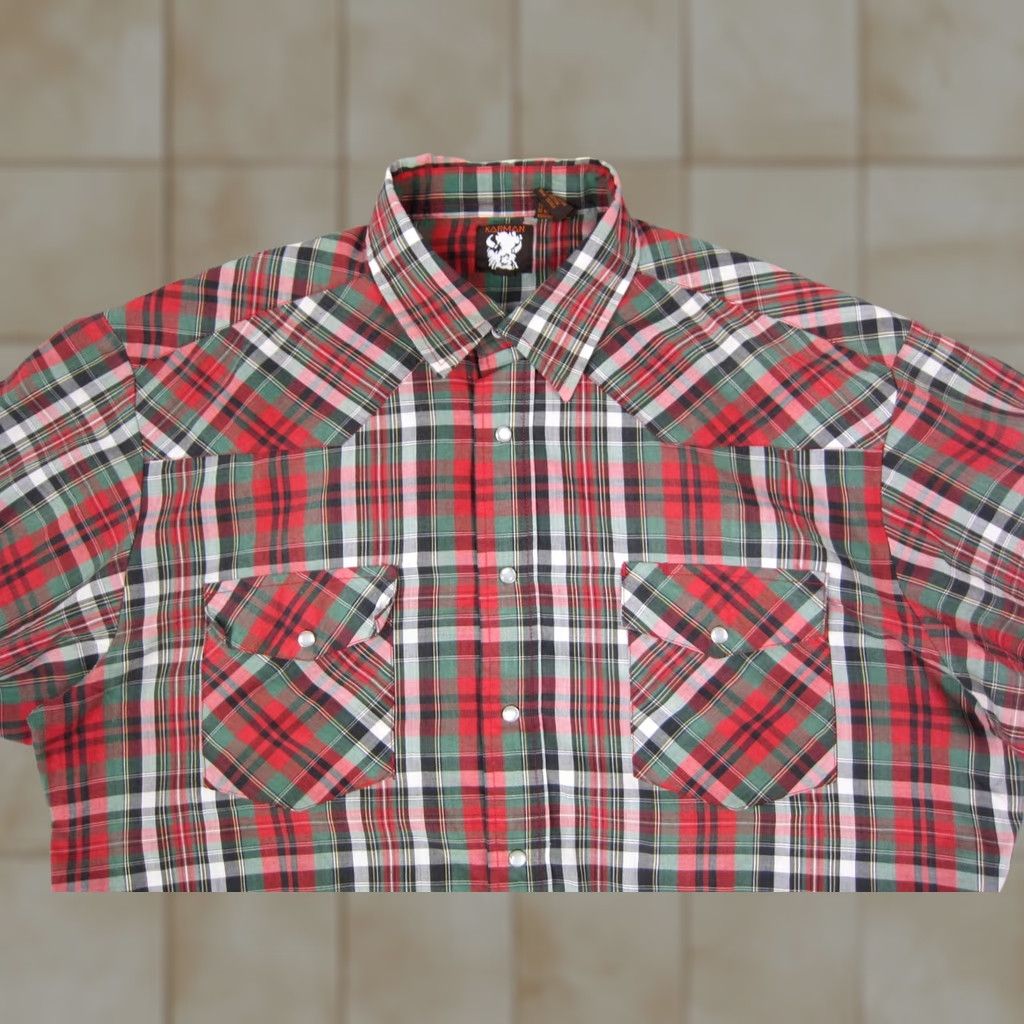 Armani VINTAGE Karman Shirt Mens XL Red Plaid Snap Western Rodeo Cowboy 80s 90s Classic Size US XL / EU 56 / 4 - 1 Thumbnail