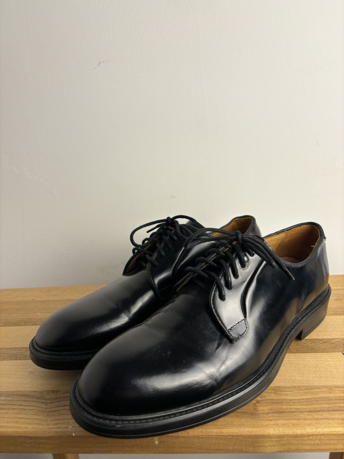 image of Rrp 745$ Officine Generale Kim Polished Leather Derby Shoes in Black, Men's (Size 8)