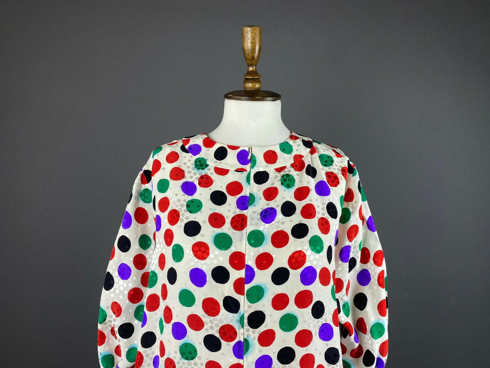 Designer Ladies Roberto Quaglia Multicolor Dotted Zip Blouse Shirt Size M / US 6-8 / IT 42-44 - 2 Thumbnail