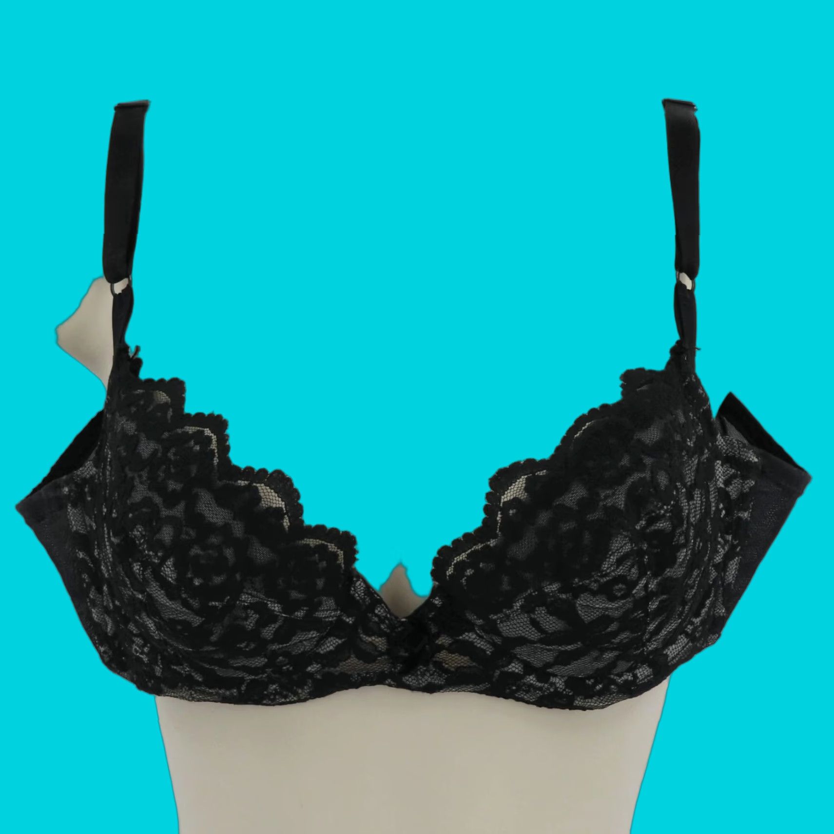 Vintage VINTAGE Adonna JCPenney Bra 34B Underwire Floral Lace Black Women's T-Shirt Style 34B Womens Size ONE SIZE - 1 Thumbnail