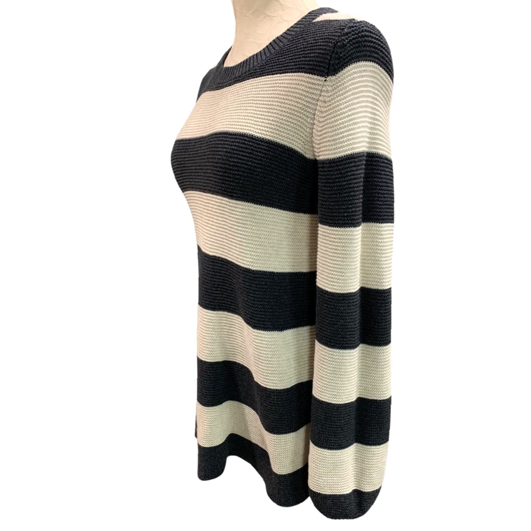 Loft LOFT Medium Womens Gray Ivory Striped Long Sleeve Pullover Sweater M Size M / US 6-8 / IT 42-44 - 3 Thumbnail