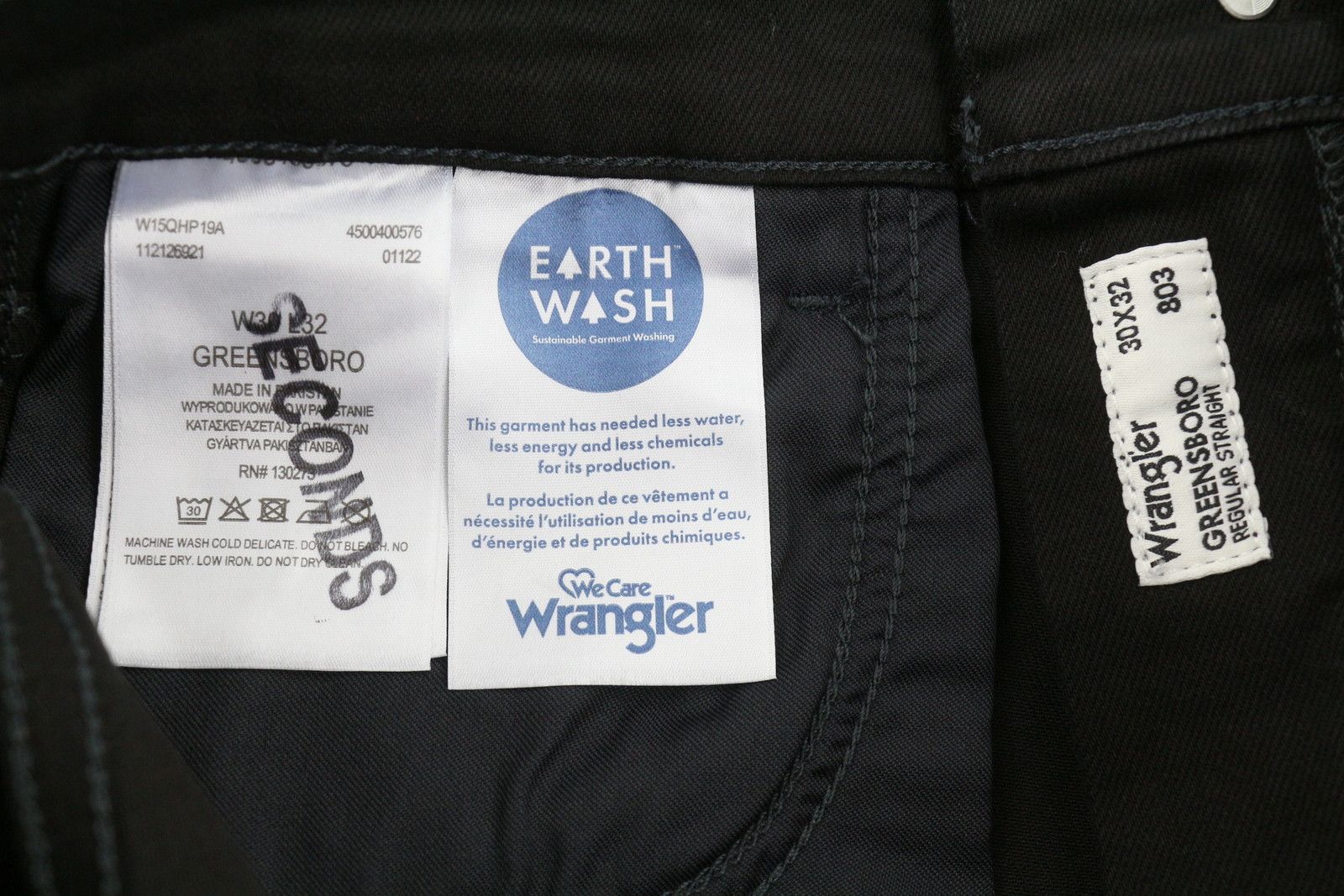 Wrangler GREENSBORO W30/L32 Black Slim Fit Stretch Zip Jeans 87669 Size US 30 / EU 46 - 7 Thumbnail