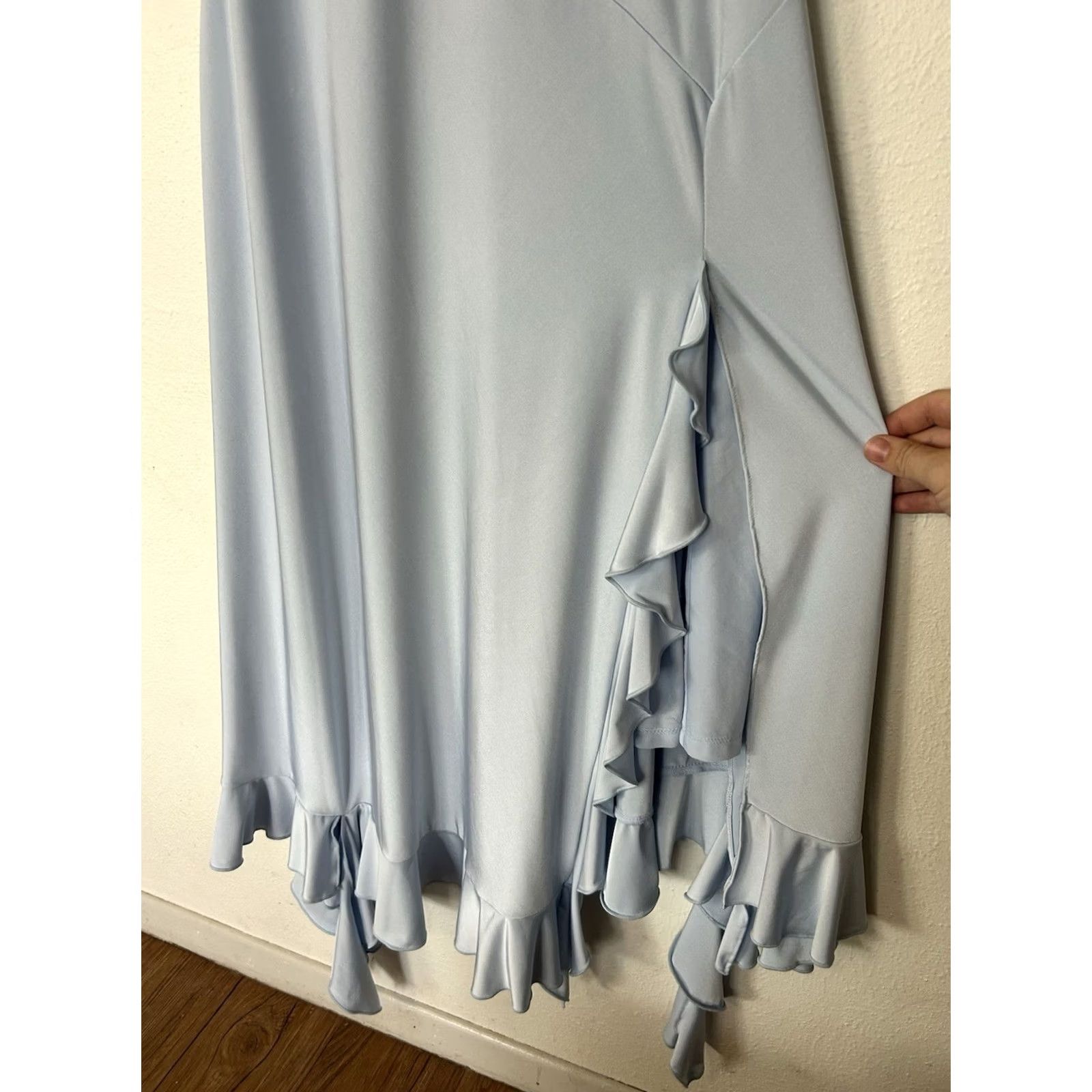 DKNY DKNY Slip Dress Midi Open Back V-Neck Ruffled Hem Light Blue 6 Women's Formal Party/Cocktail Size M / US 6-8 / IT 42-44 - 5 Thumbnail