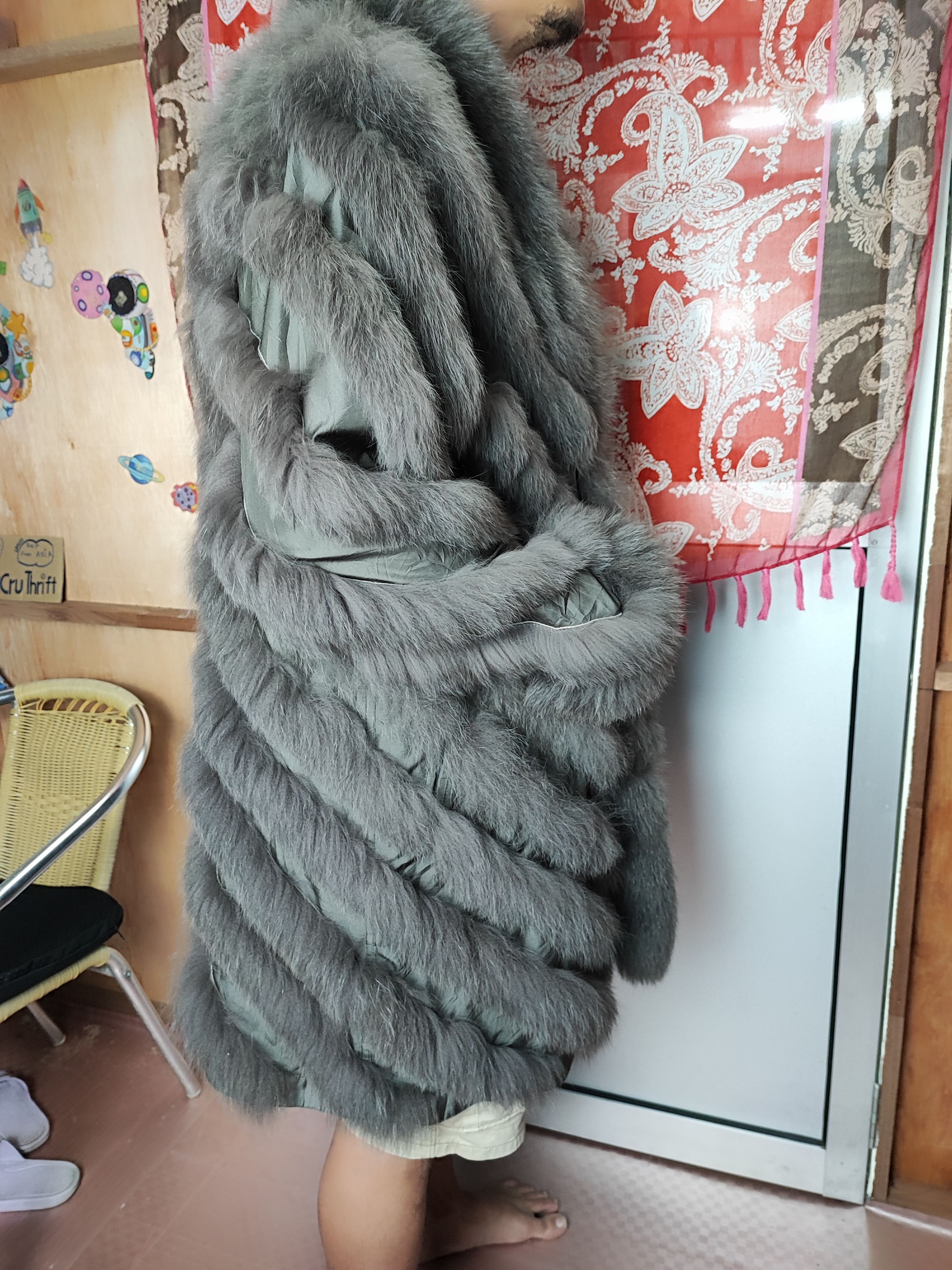 Le Grande Bleu (L.G.B.) Vintage Real Fur Bondage Coat Ravissant Size L / US 10 / IT 46 - 5 Thumbnail