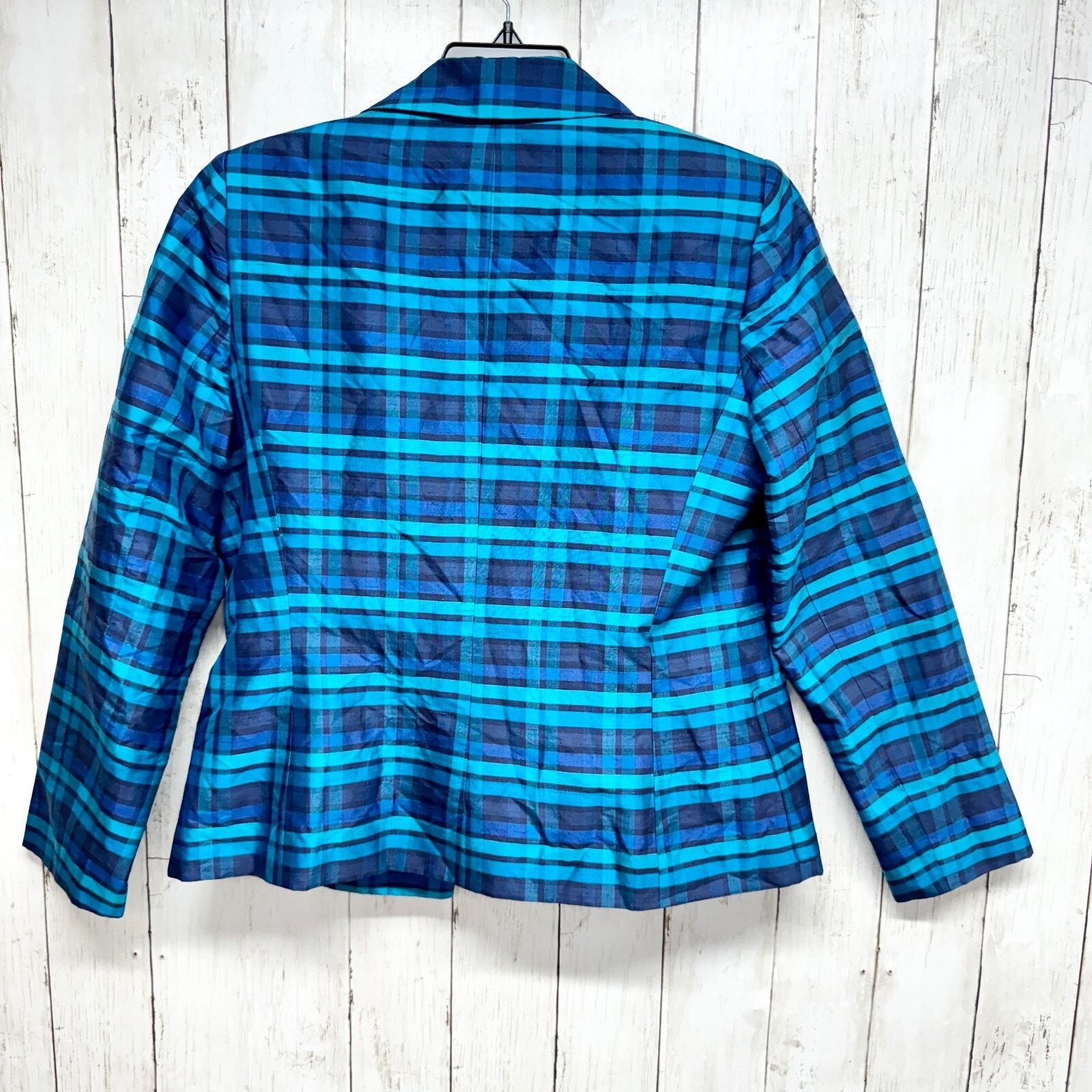 Vintage Vintage Kasper & Co Jacket Plaid Blue Button Down 90s Silk Size M / US 6-8 / IT 42-44 - 3 Thumbnail