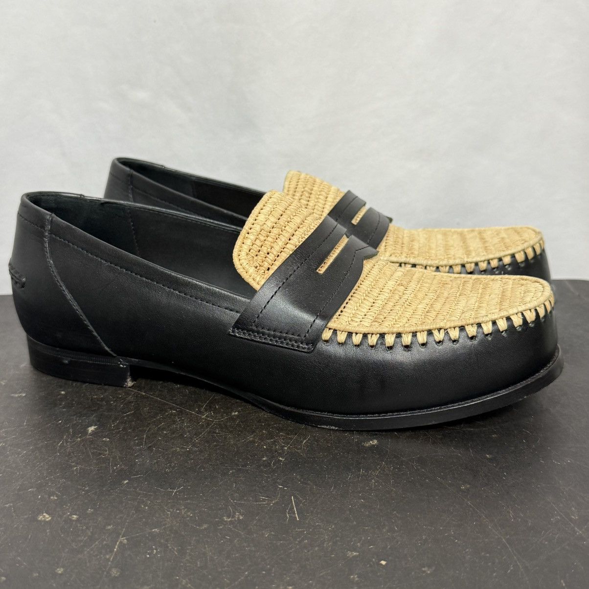 Bottega Veneta Bottega Veneta Black Leather Raffia Loafers Size US 9.5 / IT 39.5 - 2 Thumbnail
