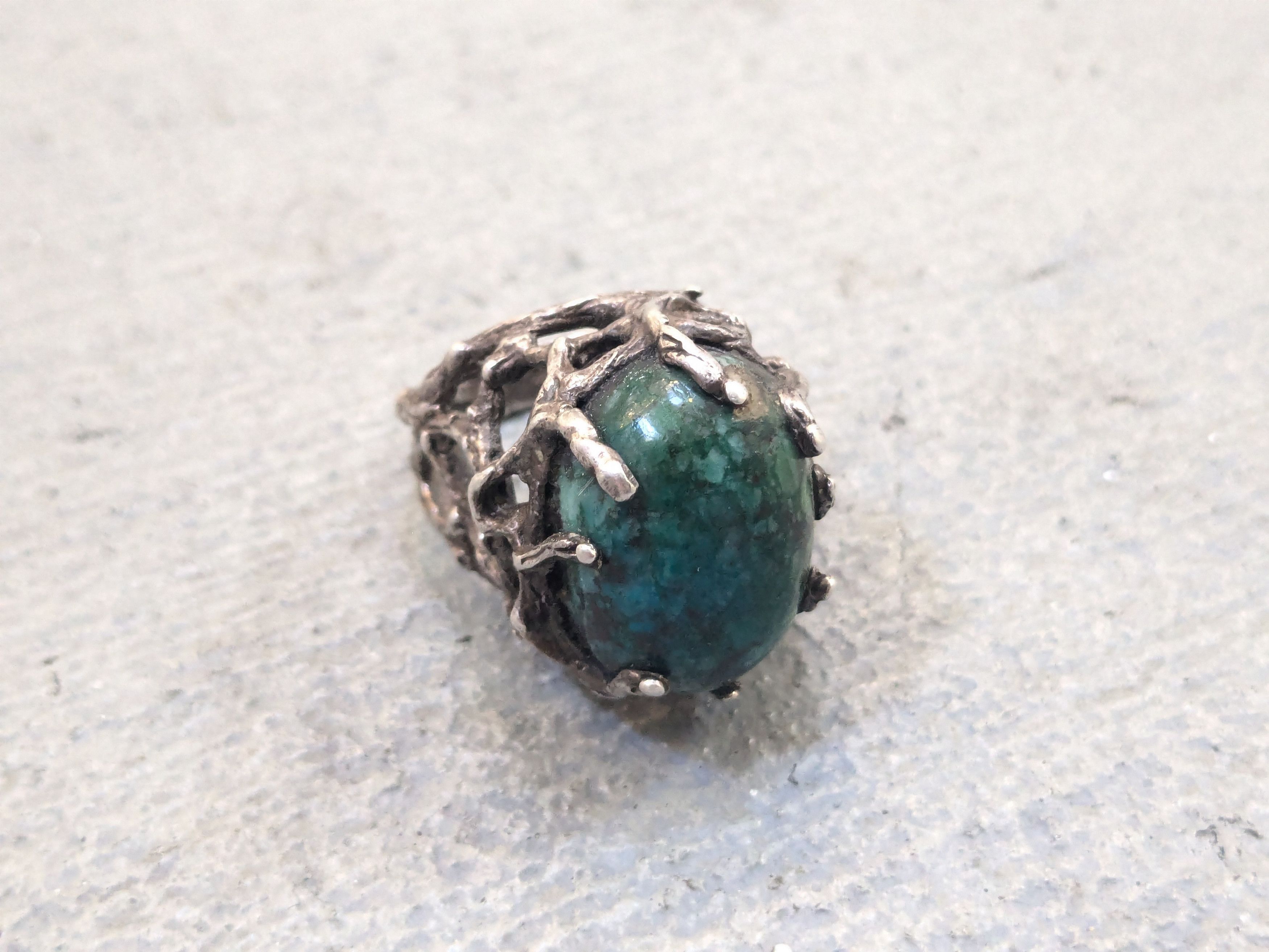 Other Vintage Sterling Silver Ring Chysocolla Brutalist Modern Size ONE SIZE - 2 Thumbnail