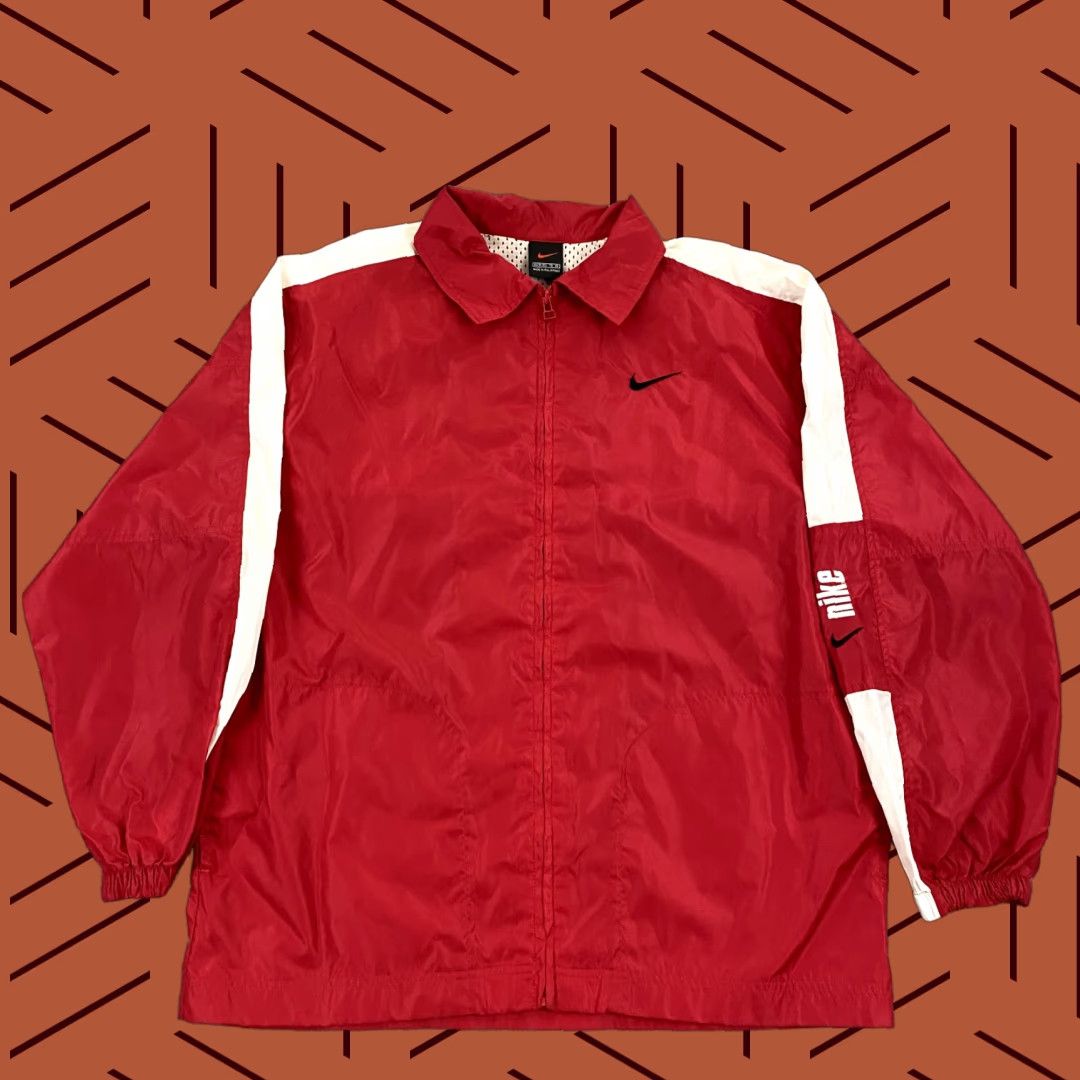 Nike VINTAGE Nike Jacket Womens XL Red White Full Zip Windbreaker 90s Track Windbreaker Size XL / US 12-14 / IT 48-50 - 1 Thumbnail
