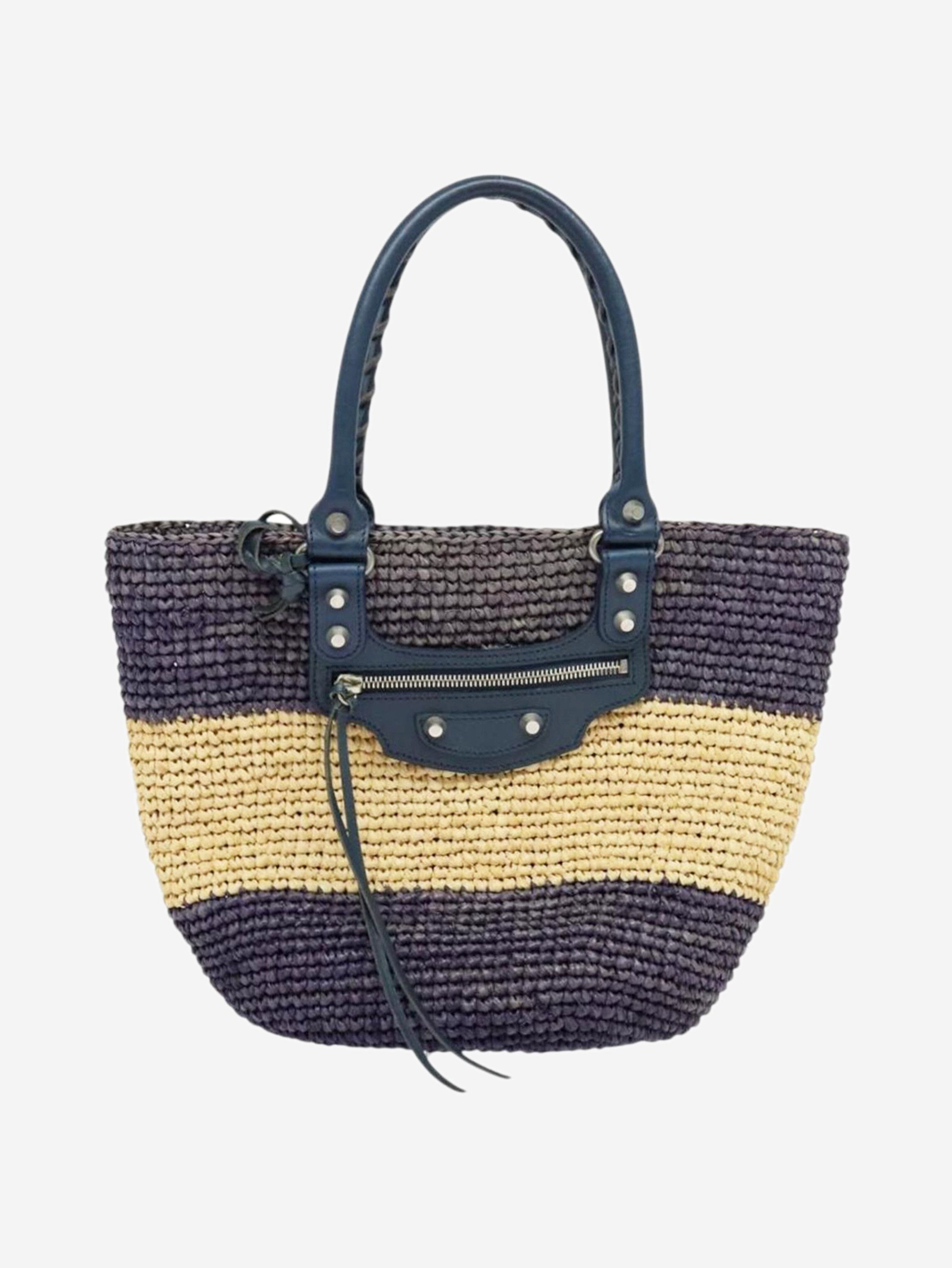 Balenciaga Purple and beige Panier XS raffia tote bag Size ONE SIZE - 1 Thumbnail