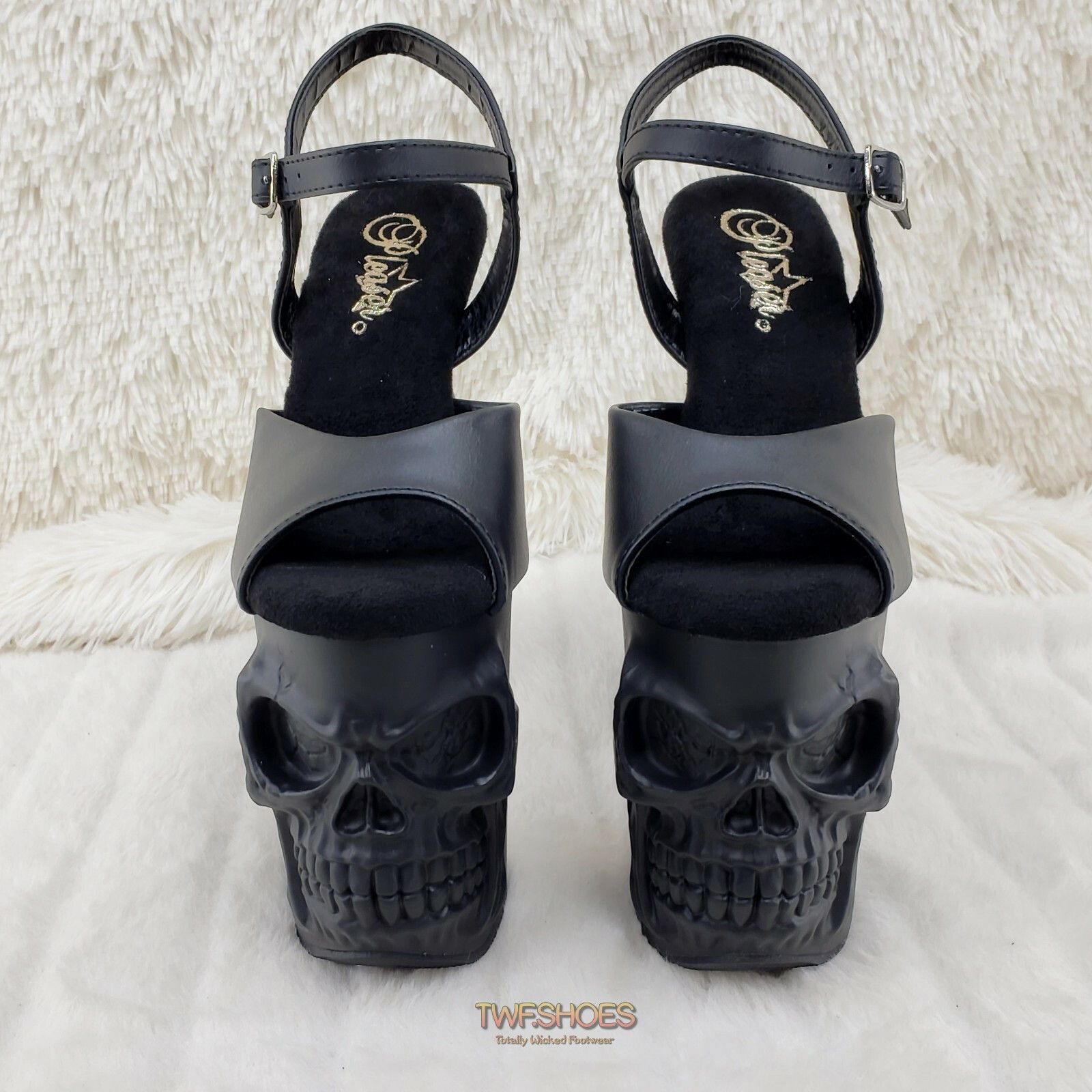 Other Rapture Black Matte Skull & Bones 8" High Heel Platform Shoe Size US 8 / IT 38 - 6 Thumbnail