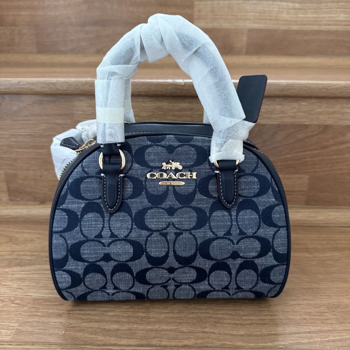 image of Coach Sydney Satchel In Signature Chambray Ch140 in Blue, Women's