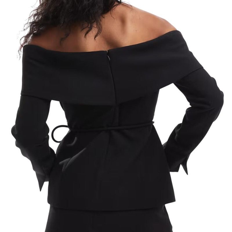 Asos ASOS DESIGN Tailored Off-The-Shoulder Top in Black, Size 4 Size S / US 4 / IT 40 - 2 Thumbnail