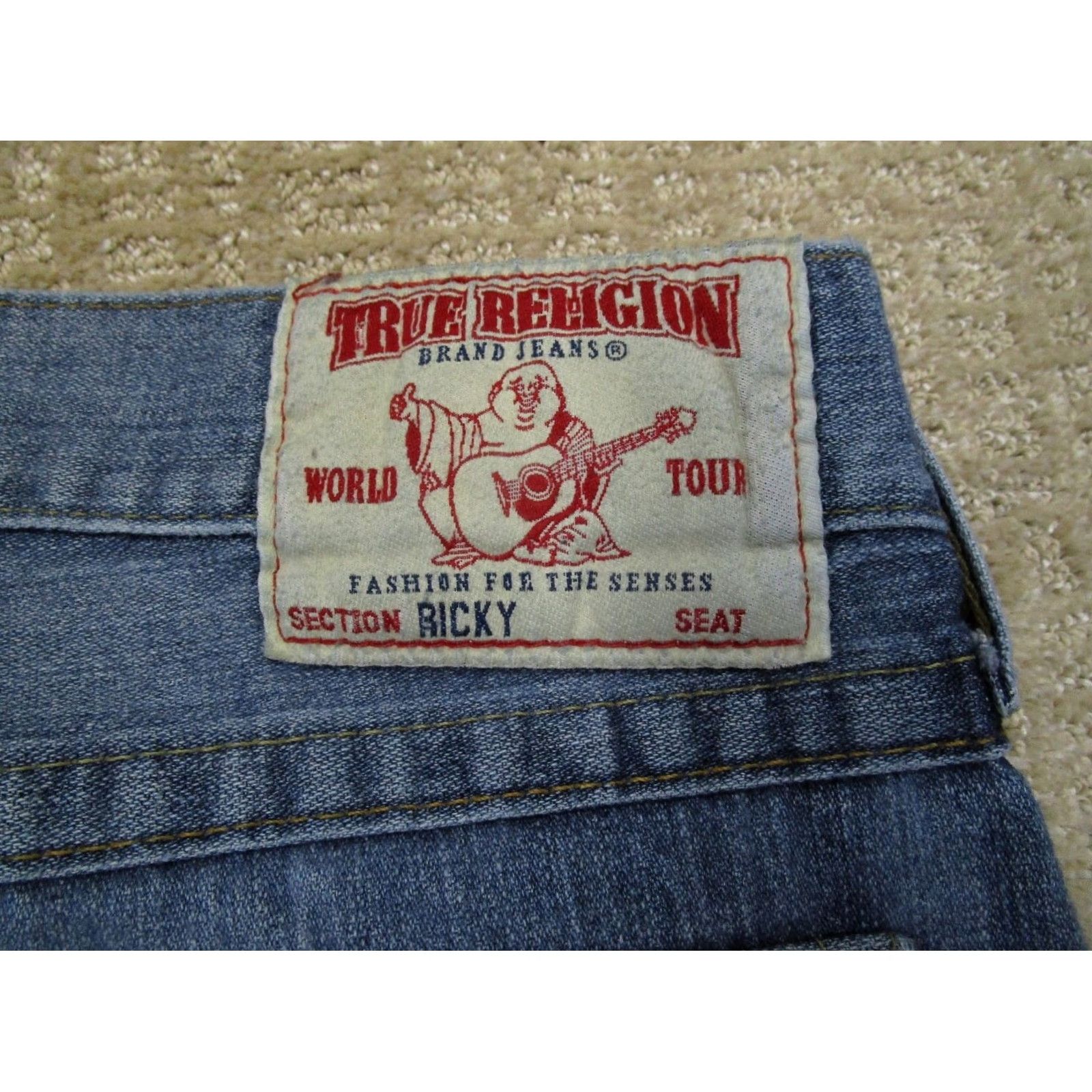 True Religion True Religion Jeans World Tour Ricky Men 38x34 Blue Light Wash Denim 5-Pocket Straight Relaxed Regular Style Jeans Size US 38 / EU 54 - 5 Thumbnail