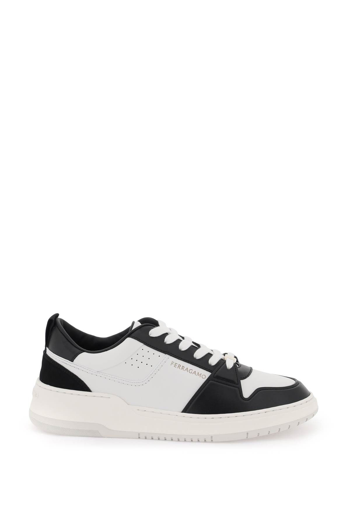 image of Salvatore Ferragamo Ferragamo Two-Tone Leather Sneakers in Nero, Men's (Size 8)