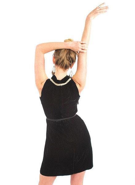 Designer 60s Audrey Hepburn Style Velvet Black Party Dress Vintage Size XL / US 12-14 / IT 48-50 - 5 Thumbnail