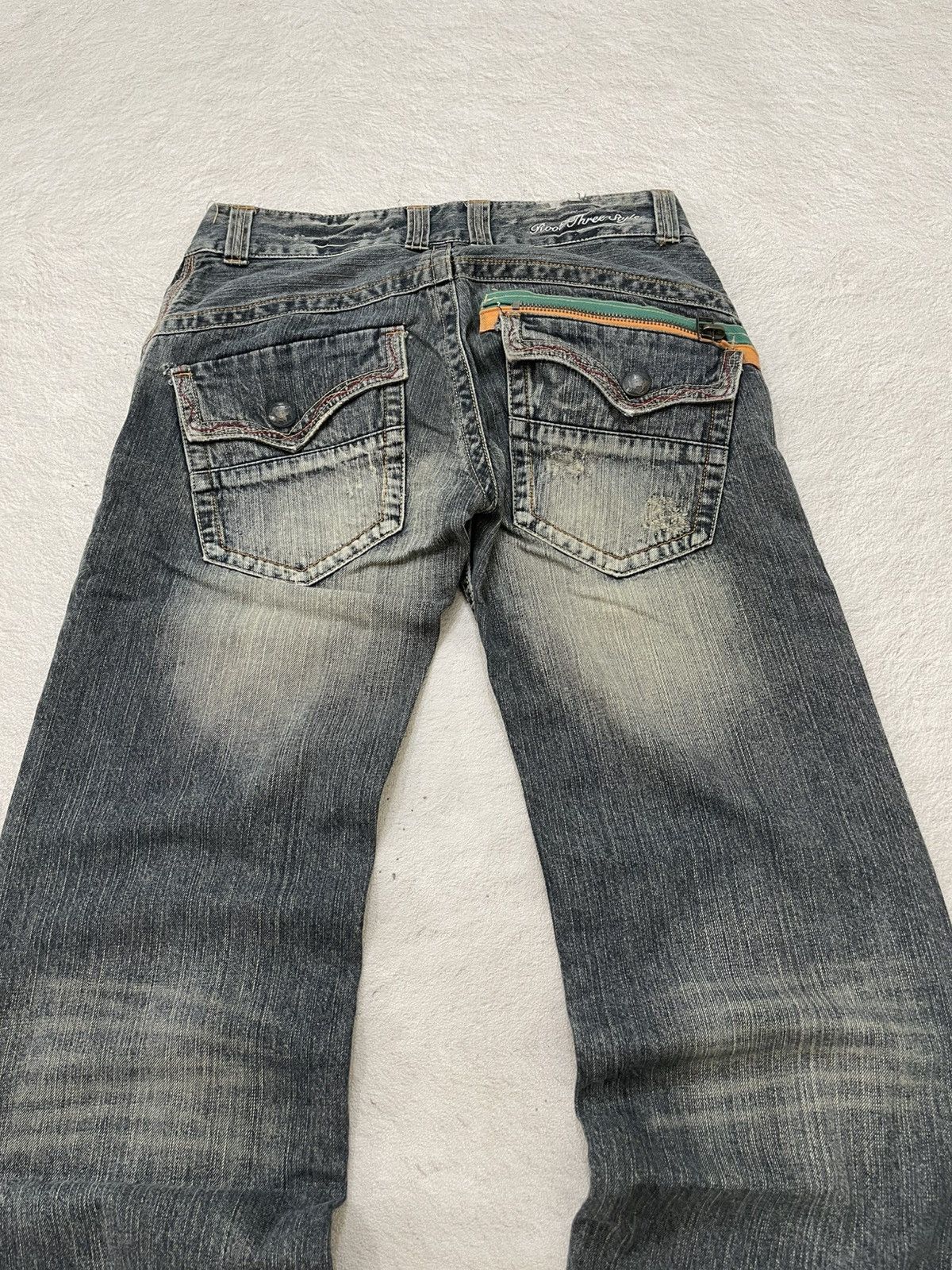 Japanese Brand 2000s Root Three Baggy Jeans Fading Distressed Denim Y2K LGB Size US 30 / EU 46 - 8 Thumbnail