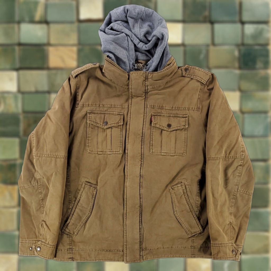 Levi's Levi's Canvas Full Zip Jacket Hooded Mens XL Brown Zip In Casual Jacket Size US XL / EU 56 / 4 - 1 Thumbnail