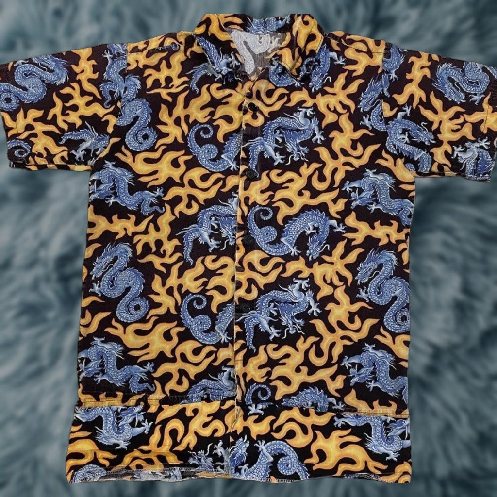 Vintage Vtg 90s Dragon Flames All Over Print Button Up Shirt M Grunge Biker Skate Surf Fire Jnco Y2K Shirt Mens Black 80s 90s Punk Rock Harley Skater Size US M / EU 48-50 / 2 - 1 Thumbnail