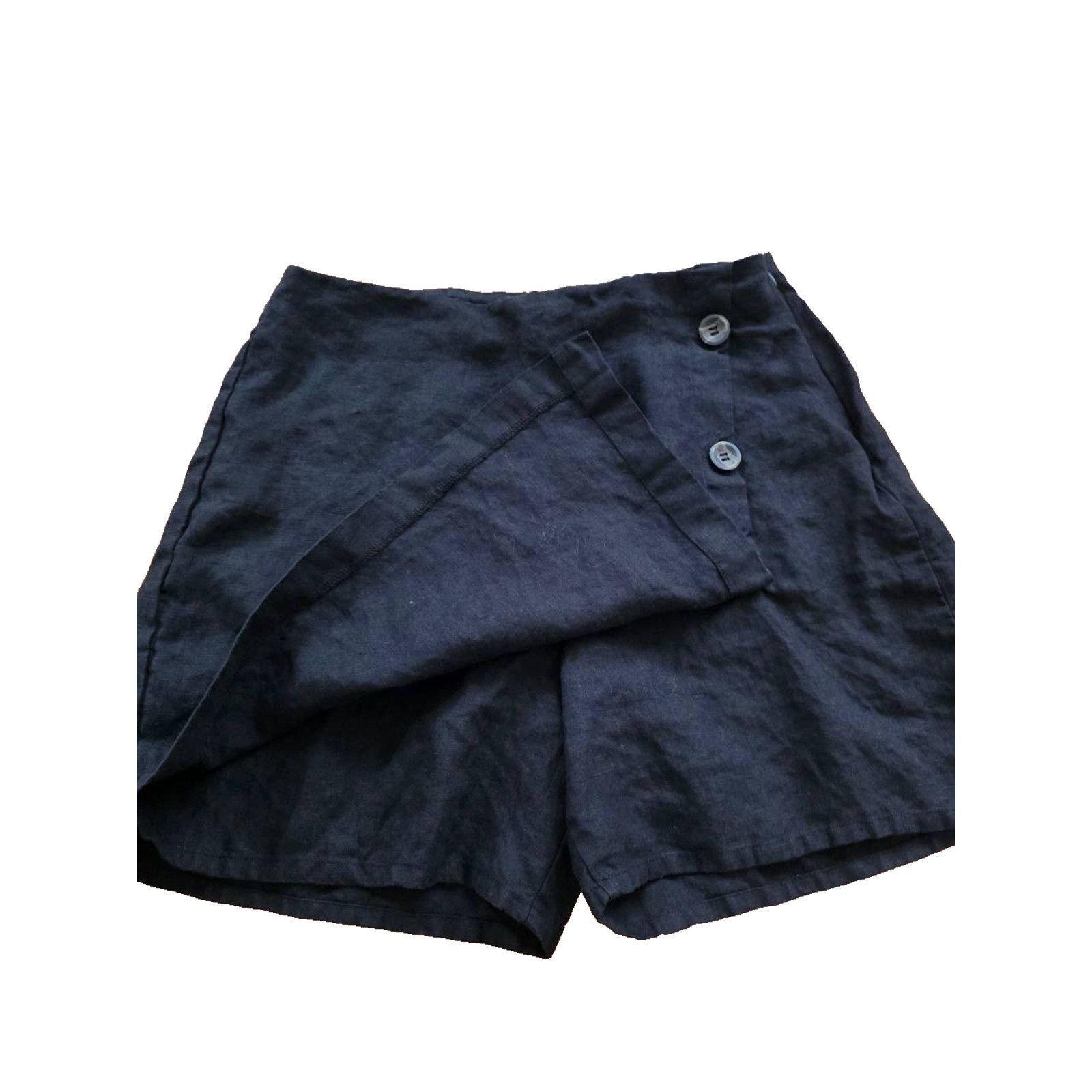 Jimmy Choo Jimmy Key Linen mini skirt-shorts buttons black L A001564 Size 34" / US 12 / IT 48 - 3 Thumbnail