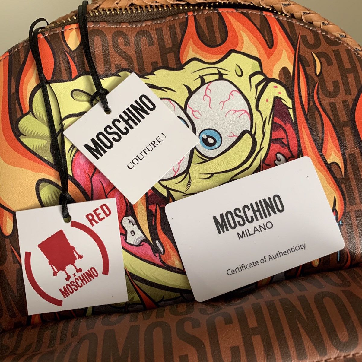 Moschino SpongeBob monogram calf skin leather backpack Size ONE SIZE - 5 Thumbnail