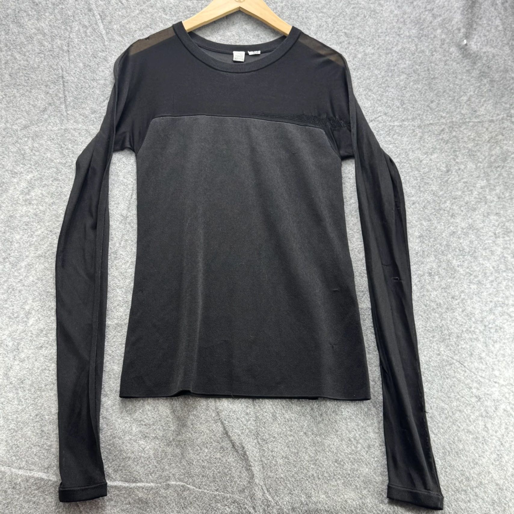 Vintage Toteme Top Womens L Black Semi Sheer Evening Blouse Viscose Crew Neck Long Sleeve Slim Jersey Casual Party/Cocktail Womens Size L / US 10 / IT 46 - 2 Thumbnail