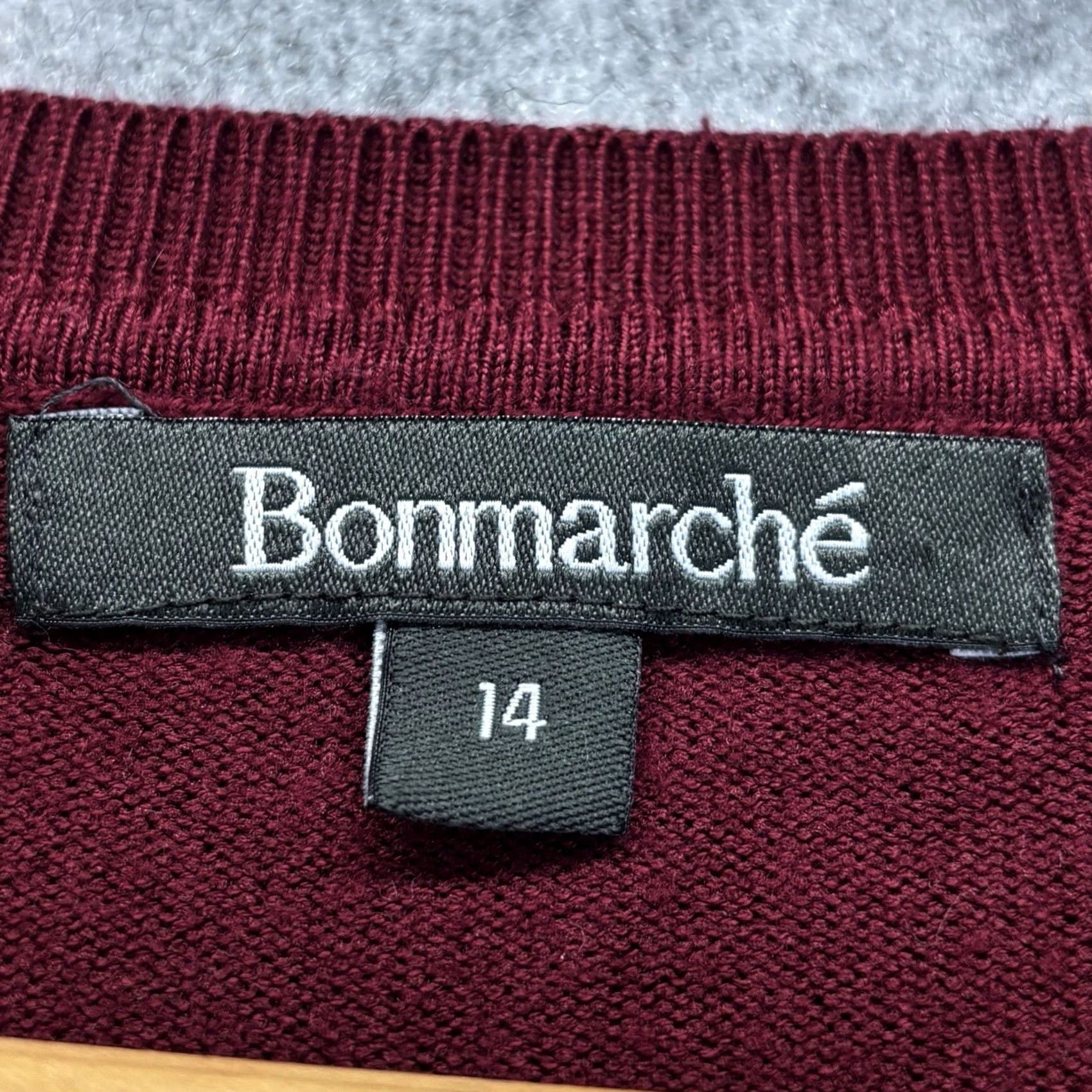 Vintage Bonmarche UK14 Burgundy Crew Neck Pullover Metal Star Design - Womens Regular Jumper Size XL / US 12-14 / IT 48-50 - 4 Thumbnail