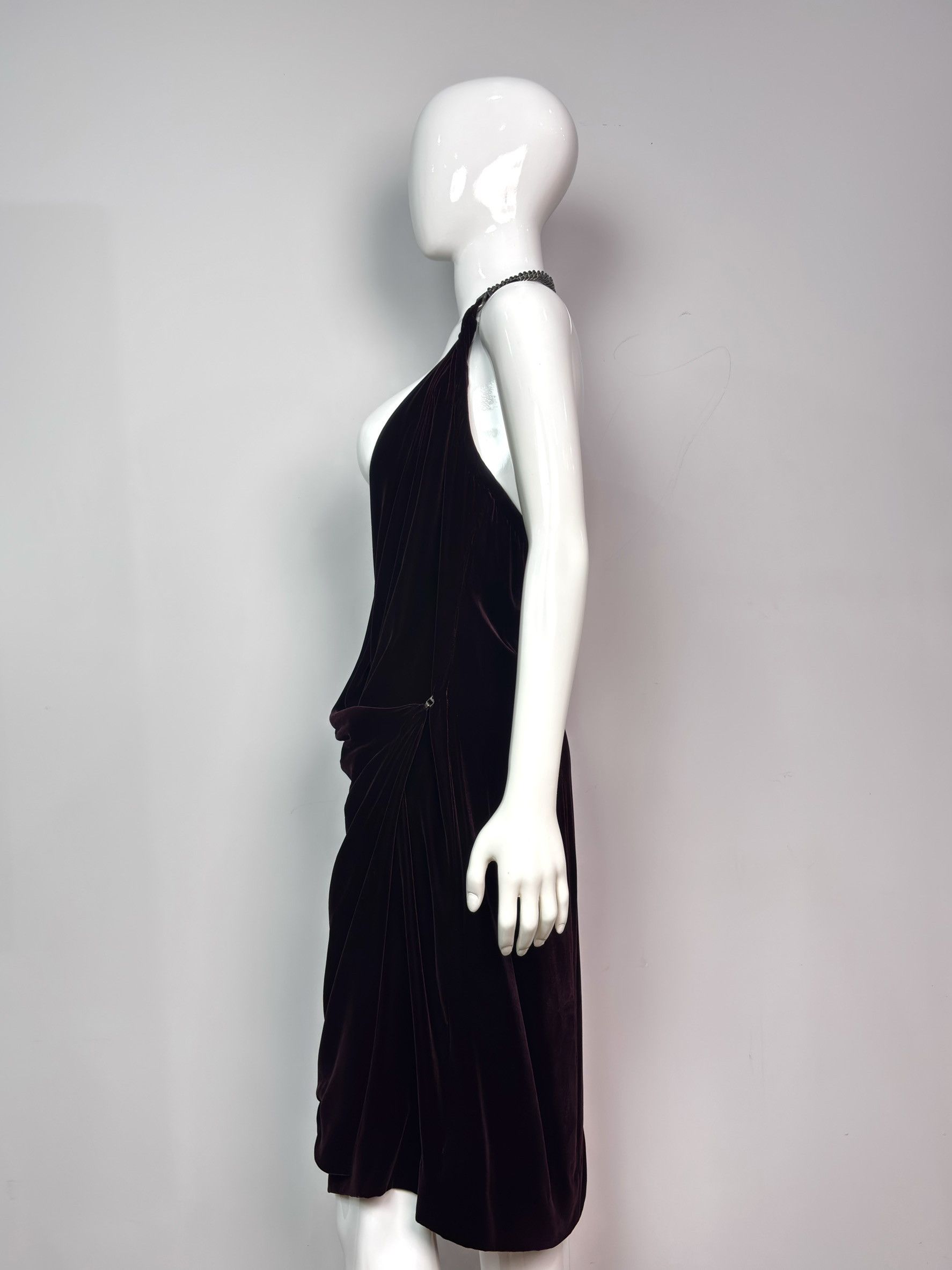 Hermes Hermès Paris Burgundy Silk Velvet Halter Dress Size XS / US 0-2 / IT 36-38 - 4 Thumbnail