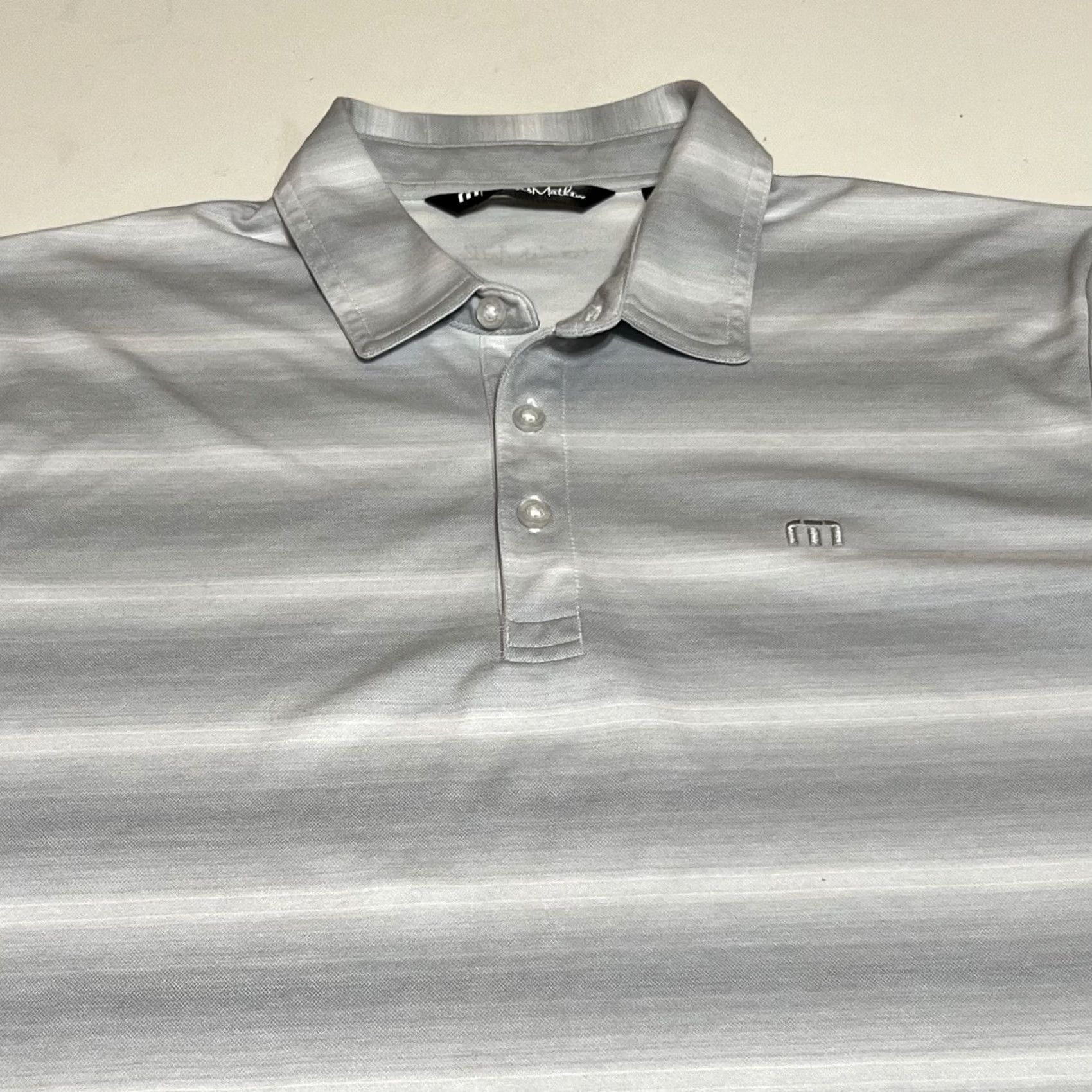 TravisMathew Travis Mathew Polo Striped Gray White Short Sleeve Mens M Size US M / EU 48-50 / 2 - 2 Thumbnail
