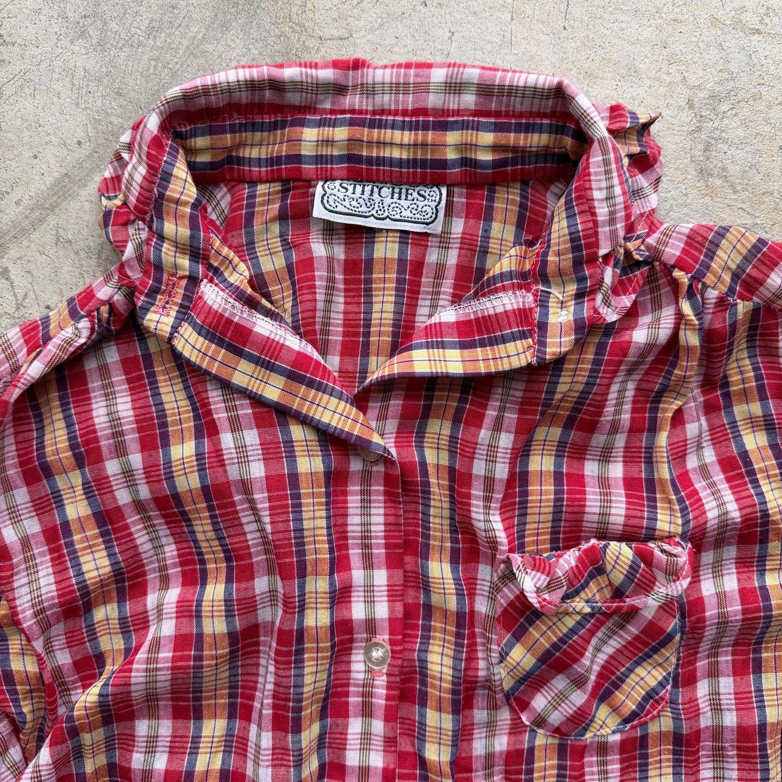 Other Cute Vtg y2k Stitches Plaid Ruffle Collar Button Down Shirt Size S / US 4 / IT 40 - 3 Thumbnail