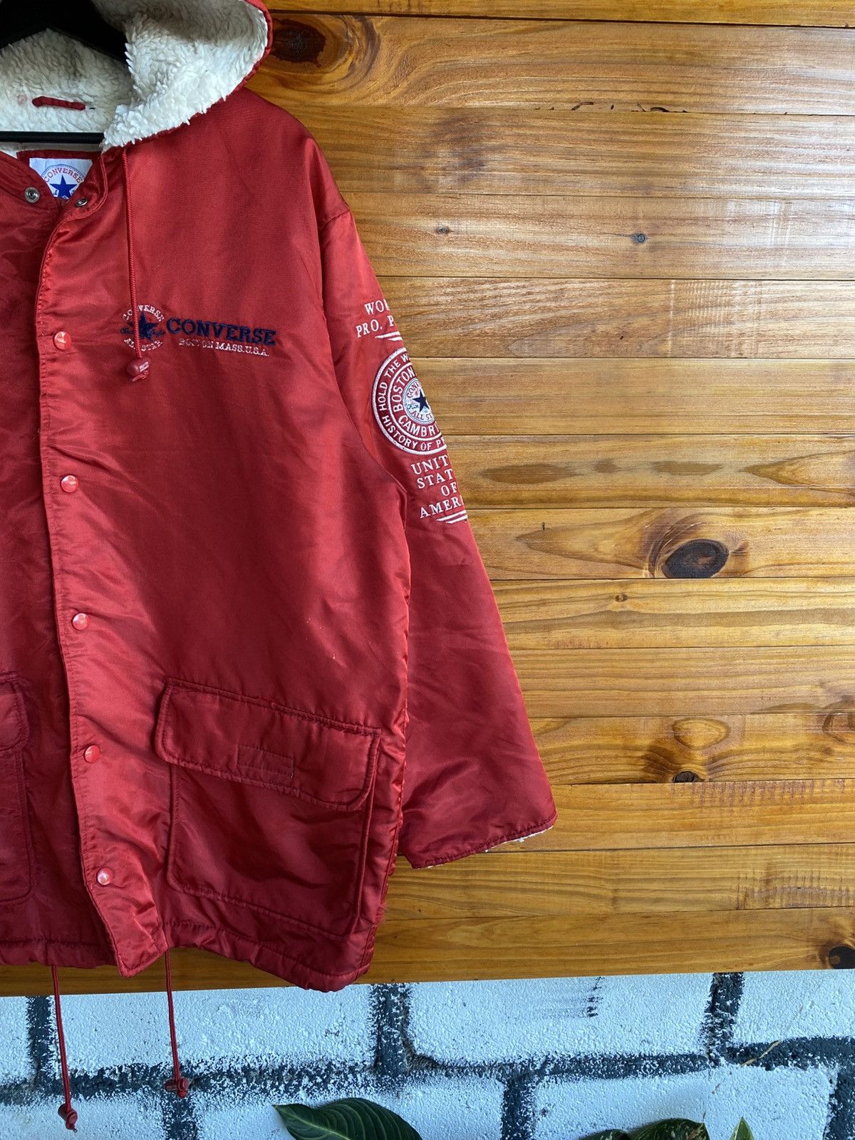 Converse Vintage Converse All Star Sherpa-Lined Hooded Jacket Red Size US L / EU 52-54 / 3 - 15 Thumbnail