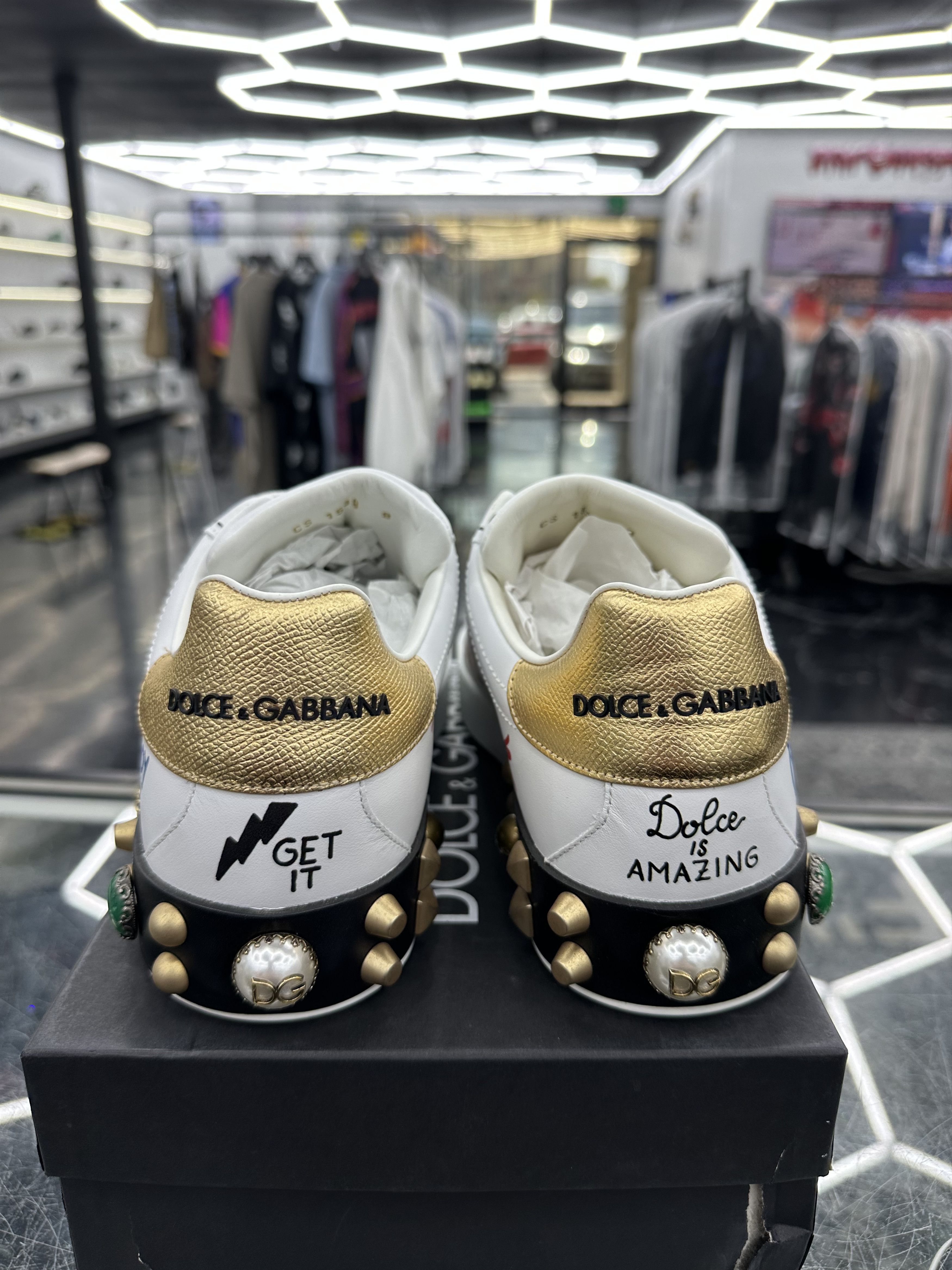 Dolce & Gabbana Portofino White DG Logo Heart Pearl Logo Graffiti Size US 10 / EU 43 - 5 Thumbnail