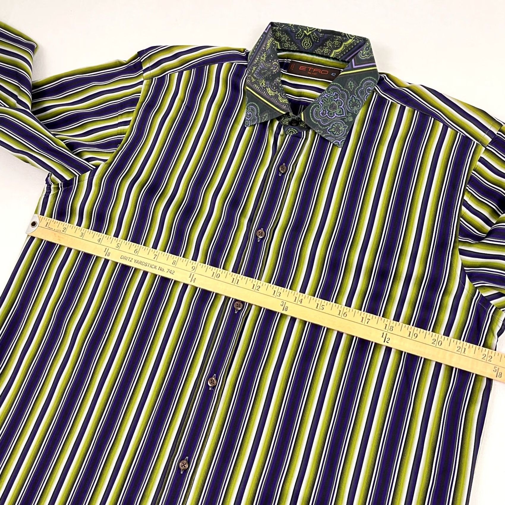 Etro ETRO Milano Shirt Mens Size 42 Multi Striped Contrast Paisley Collar Preppy LS - Pre-Owned Business - Color Multicolor Size US XL / EU 56 / 4 - 5 Thumbnail