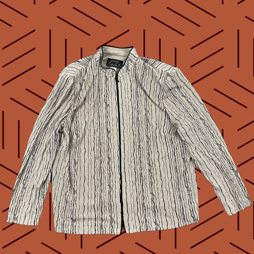 Alex Evenings VINTAGE Alex Evenings Blazer Jacket Womens Size 1X Brown Striped Sparkly Faux Diamond Full Zip Party Casual Workwear Size XL / US 12-14 / IT 48-50 - 1 Thumbnail