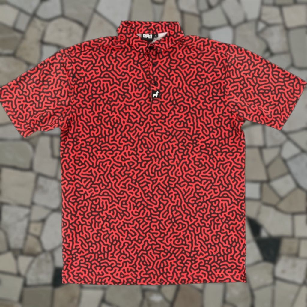 Vintage Lofty Llama Maze Doodle Stretch All Over Print Polo Shirt Red Men's L Size US L / EU 52-54 / 3 - 1 Thumbnail
