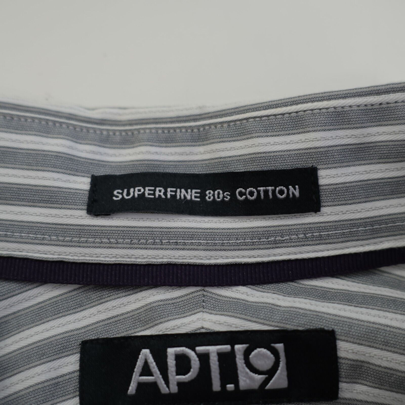 Apt. 9 Apt. 9 Superfine 80% Cotton Gray White Striped Large Collare Size US L / EU 52-54 / 3 - 9 Thumbnail