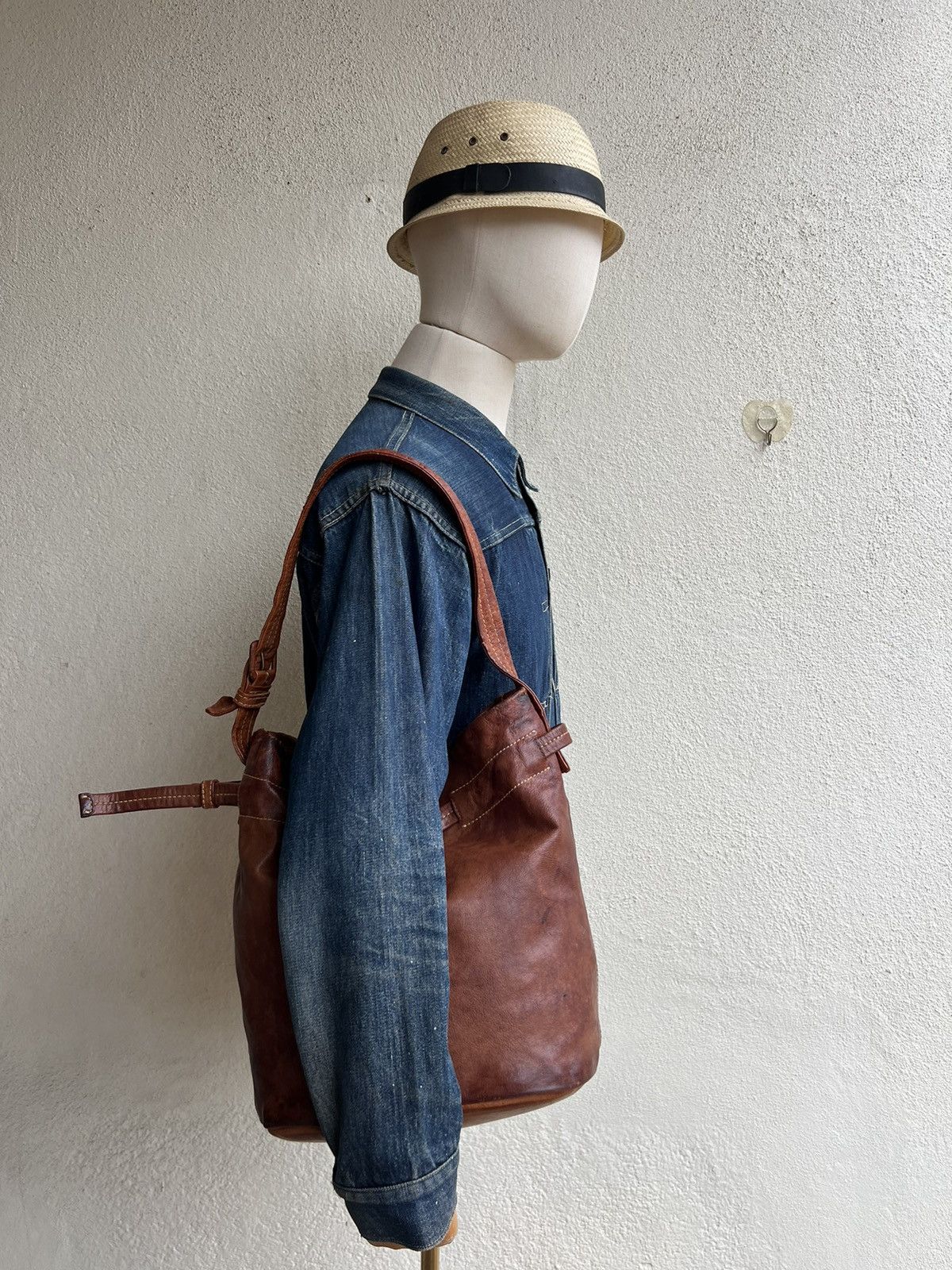 Leather Trashed Genten Japan Distress Patina Leather Bag Bucket Size ONE SIZE - 4 Thumbnail
