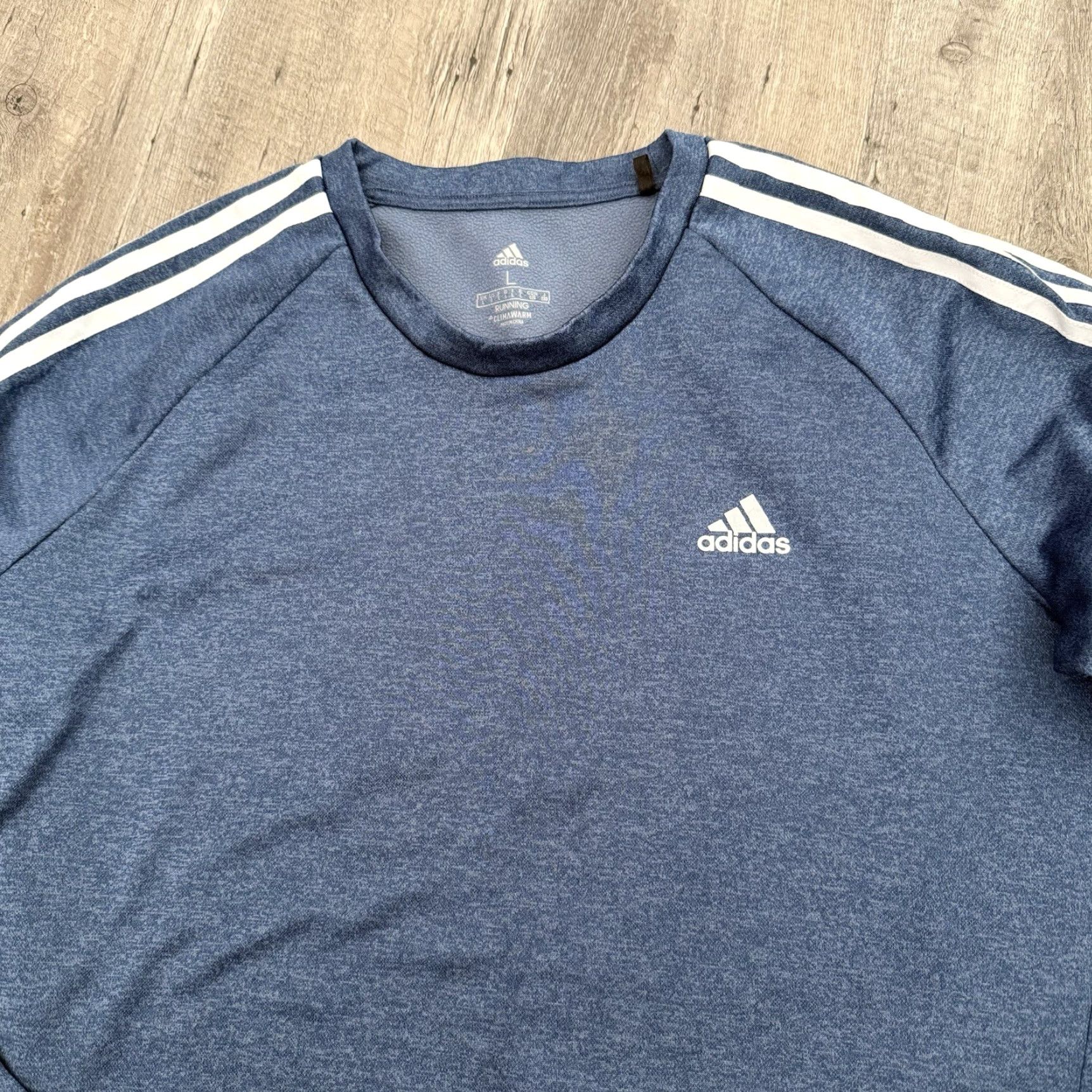 Adidas Adidas Running Sweatshirt Mens Large Climawarm 3-Stripes Crew Neck Pullover Blue Polyester Fleece Athletic Shirt Size US L / EU 52-54 / 3 - 3 Thumbnail