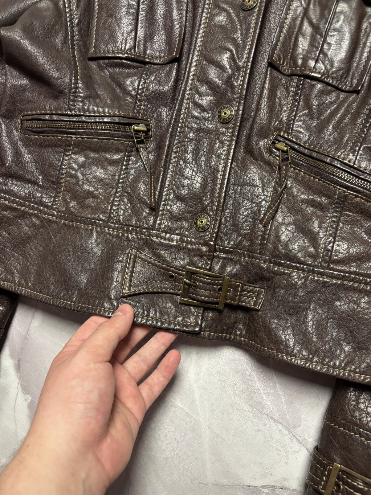 Gypsy Gipsy by Mauritius Leather Jacket Brown Biker Moto Utility Size M / US 6-8 / IT 42-44 - 6 Thumbnail