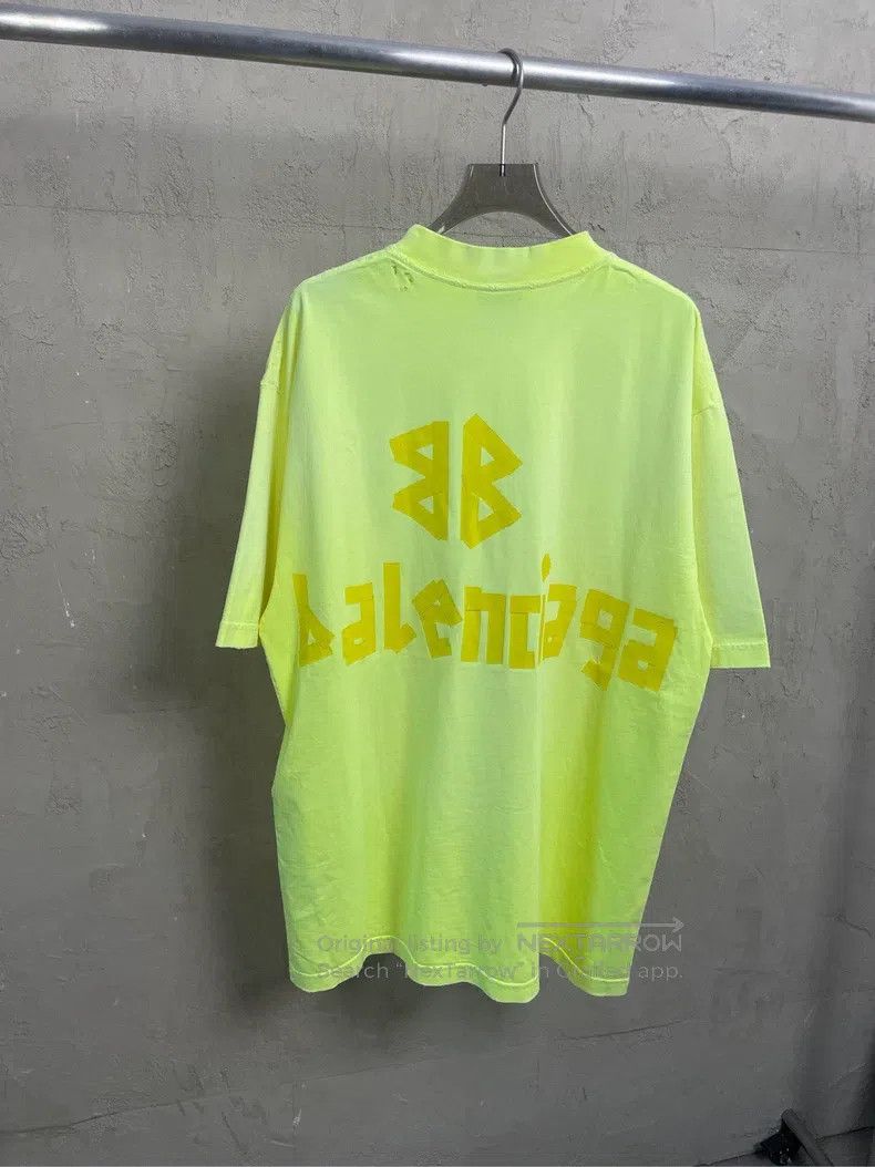 Other Balenciaga Neon Yellow Tape Logo Distressed Hole Short Sle Size US XS / EU 42 / 0 - 3 Thumbnail