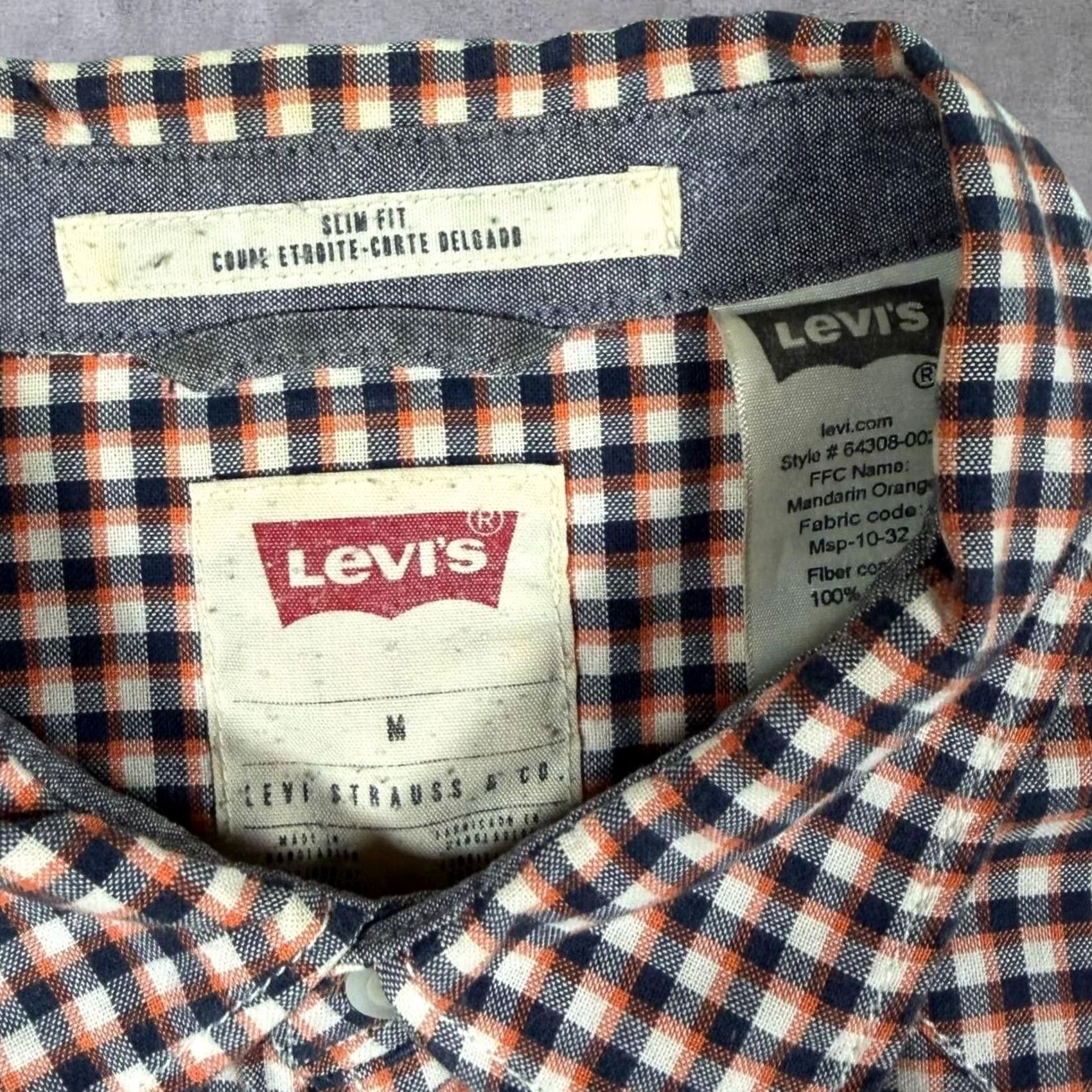 Levi's Levi's Shirt Slim Fit Western Navy Orange White Check Long Sleeve Medium Size US M / EU 48-50 / 2 - 3 Thumbnail