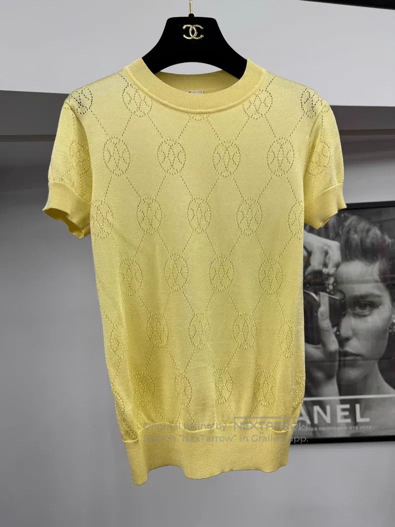 Hermes Hermes Yellow textured knit short-sleeve Size XXS / US 00 / IT 34 - 1 Thumbnail