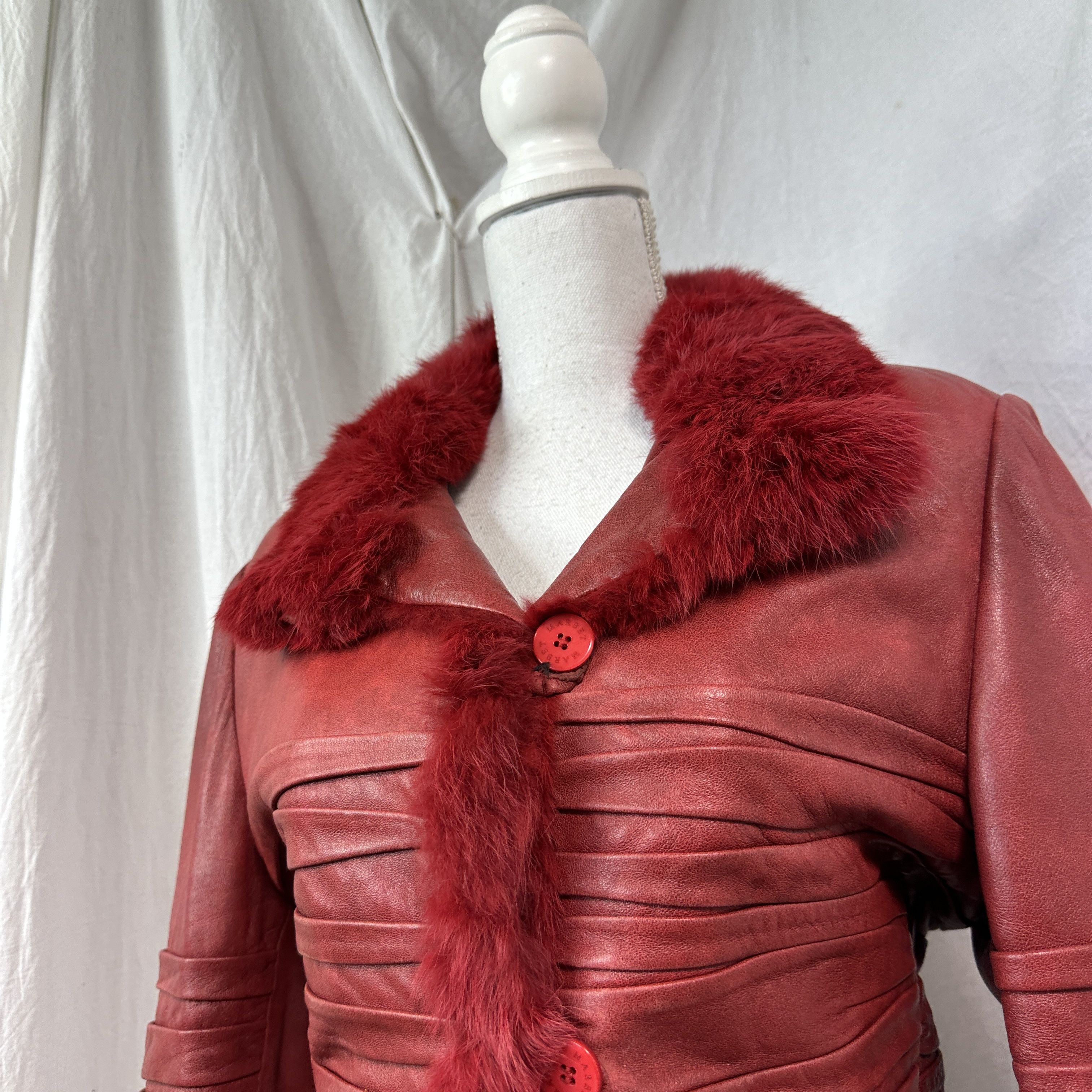 Vintage Vintage Avant Garde Leather Ruffled Real Fur Trim 90s Jacket Size L / US 10 / IT 46 - 4 Thumbnail