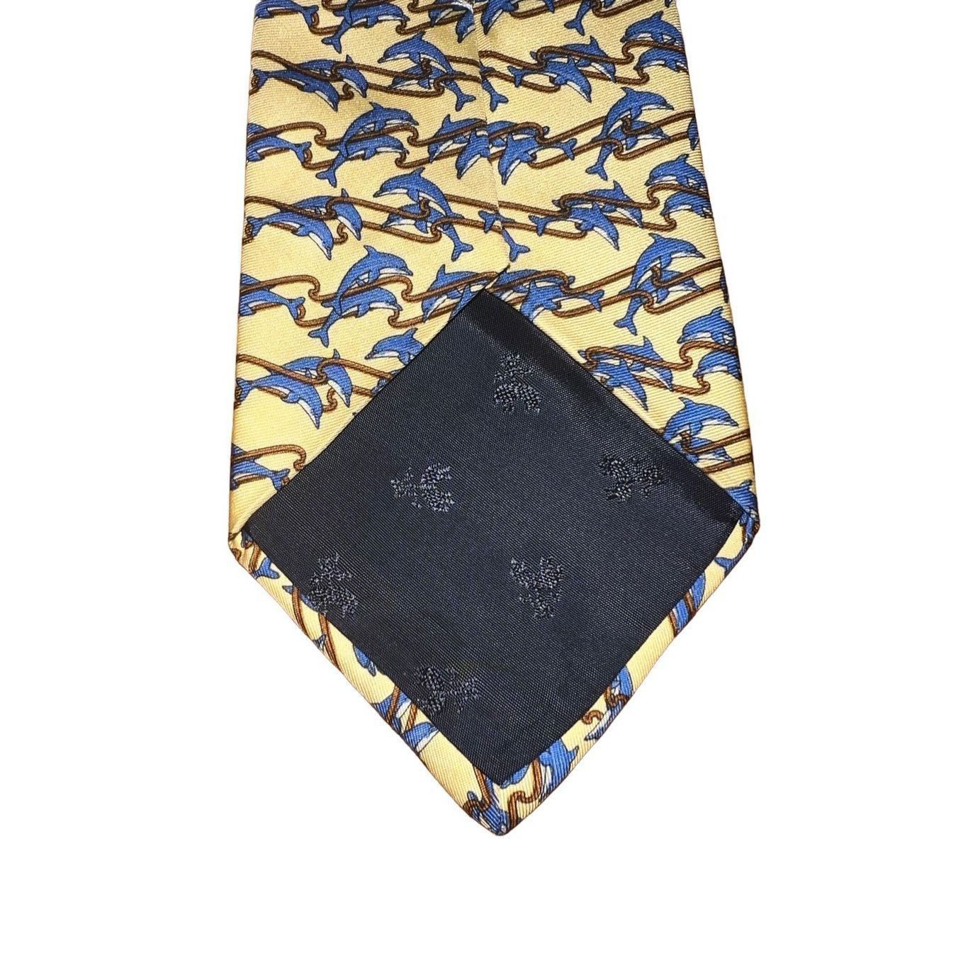 Brooks Brothers Brooks Brothers Yellow Dolphin Print Handmade 100% Silk Neck Size ONE SIZE - 4 Thumbnail