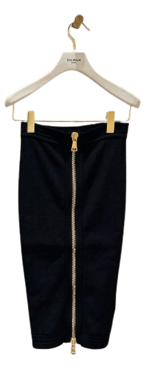 Balmain o1srvl11e1125 Zip Front Midi Skirt in Navy Size 26" / US 2 / IT 38 - 1 Preview