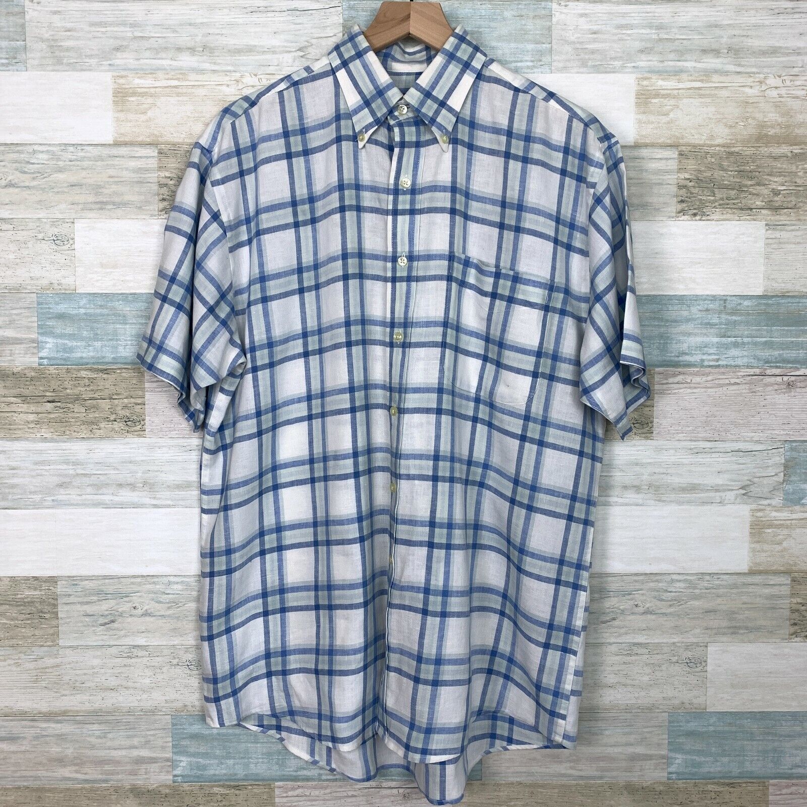 Jos. A. Bank Jos A Bank Travelers Linen Plaid Shirt Blue Button Mens M Size US M / EU 48-50 / 2 - 1 Thumbnail