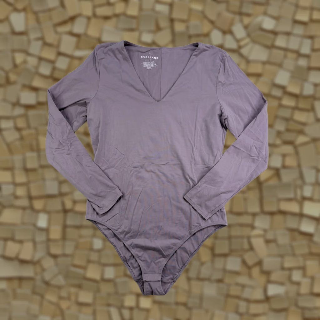 Everlane EVERLANE Long Sleeve V-Neck Bodysuits Womens XL Lavender White Soft Size XL / US 12-14 / IT 48-50 - 1 Thumbnail