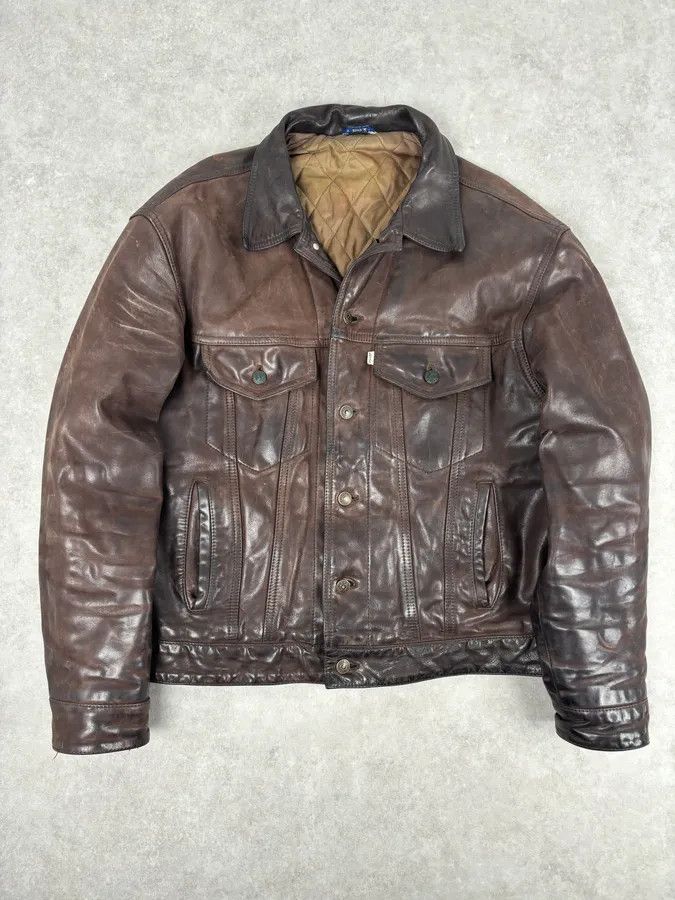 Levi's 2000s Levis Brown Leather Multi-Pocket Leather Jacket Size US L / EU 52-54 / 3 - 1 Thumbnail